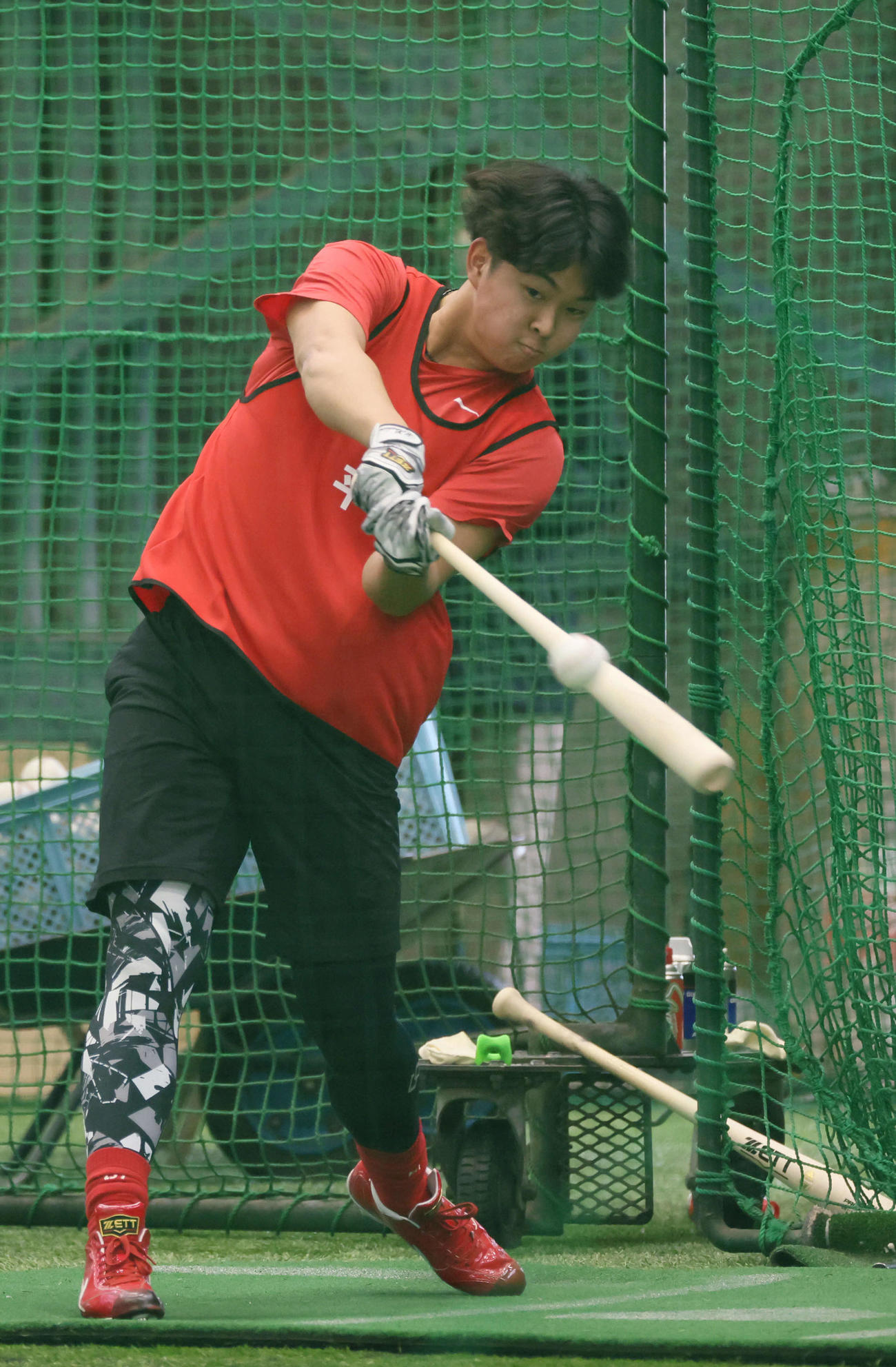 左打席で打撃練習するドラフト1位の平川（撮影・加藤孝規）
