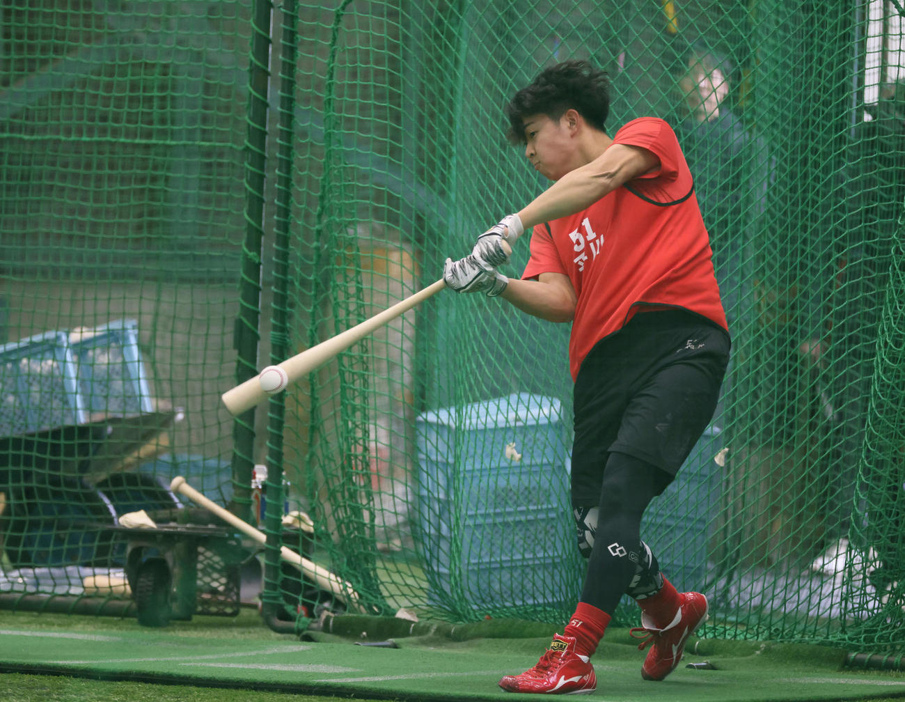 右打席で打撃練習するドラフト1位の平川（撮影・加藤孝規）