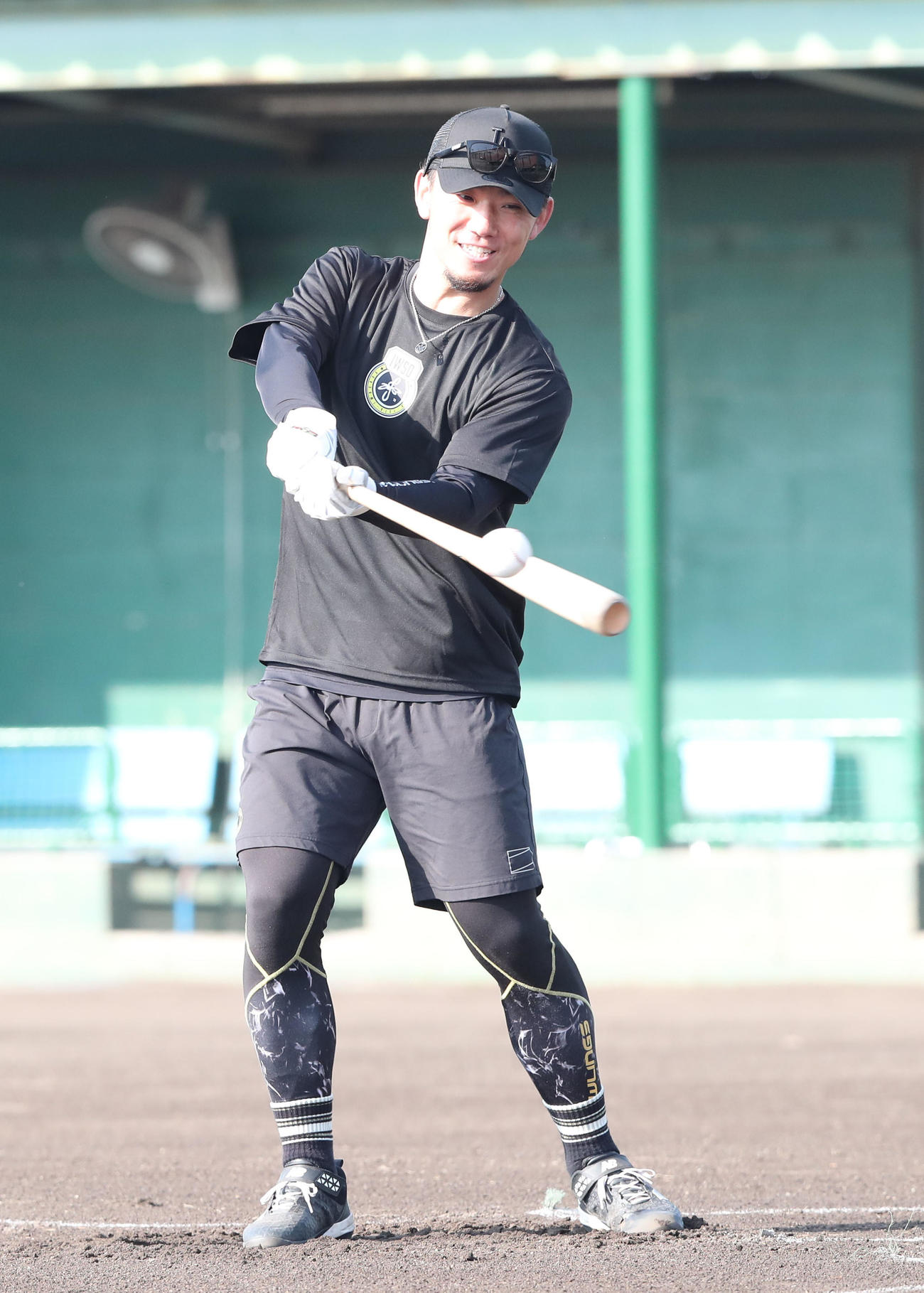 自主トレでノッカーを務める阪神の伊藤将（撮影・梅根麻紀）
