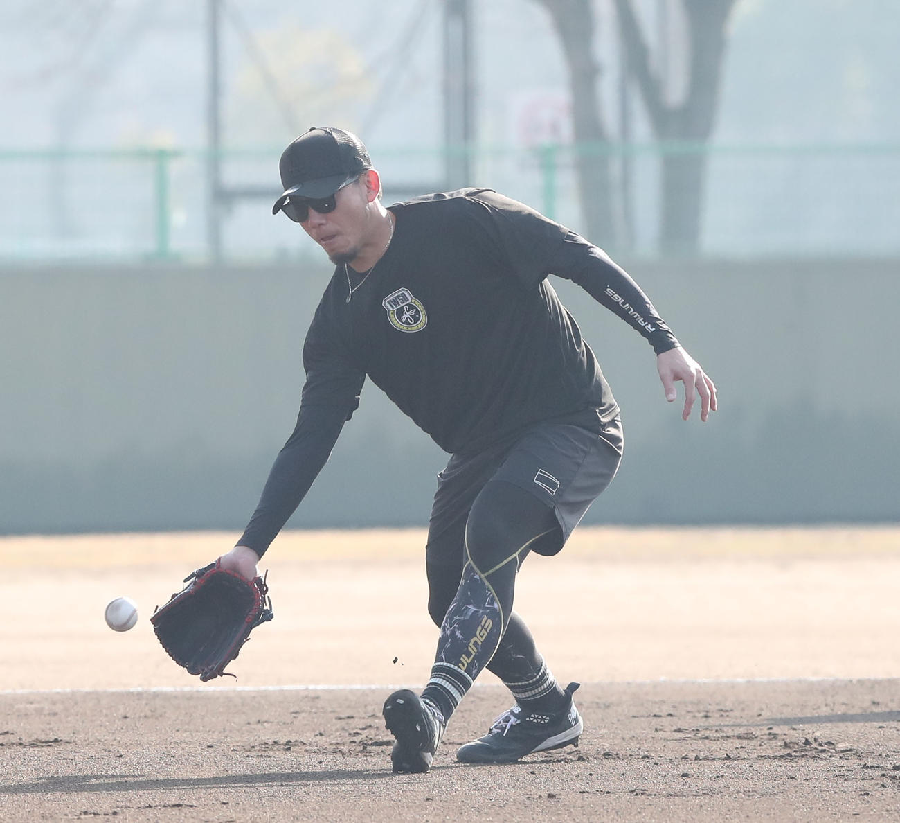 ノックで軽快な動きを見せる阪神の伊藤将（撮影・梅根麻紀）