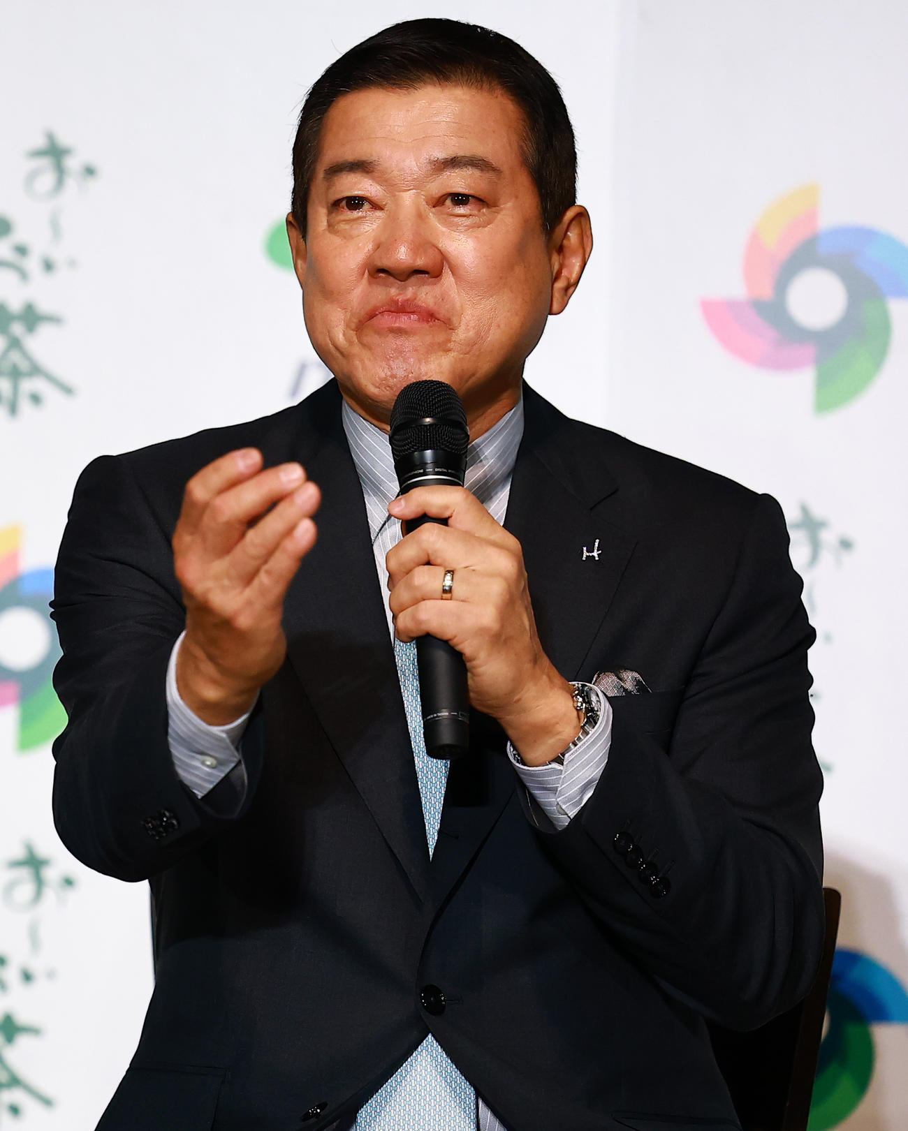 「お～いお茶×World Baseball Classic　新プロジェクト発表会」に登場した原氏は、前回大会で一番印象に残ったシーンを尋ねられ、大谷がトラウトを三振に仕留めたスライダーを挙げる（撮影・野上伸悟）