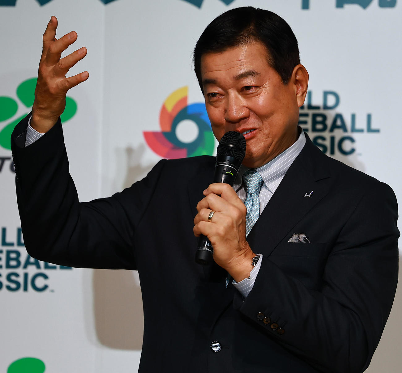「お～いお茶×World Baseball Classic　新プロジェクト発表会」に登場した原氏（撮影・野上伸悟）