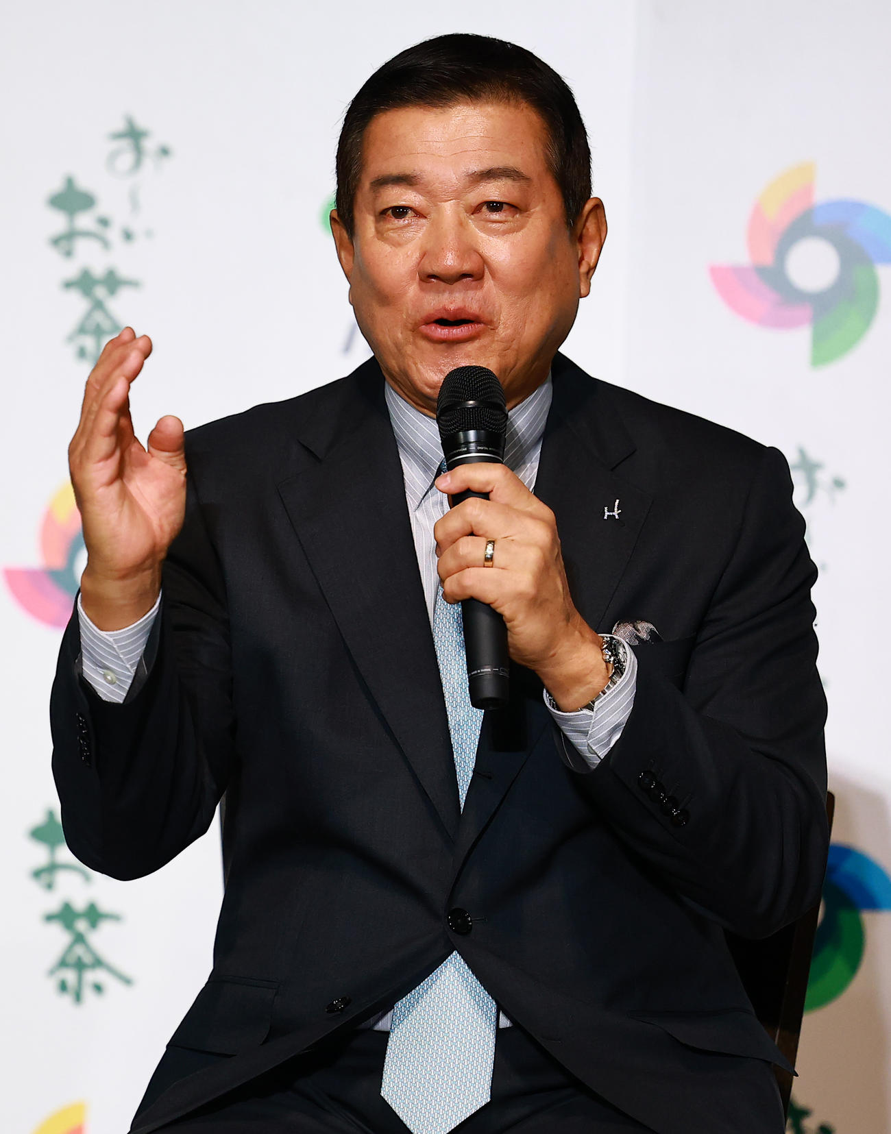 「お～いお茶×World Baseball Classic　新プロジェクト発表会」に登場した原氏は、前回大会で一番印象に残ったシーンを尋ねられ、大谷がトラウトを三振に仕留めたスライダーを挙げる（撮影・野上伸悟）
