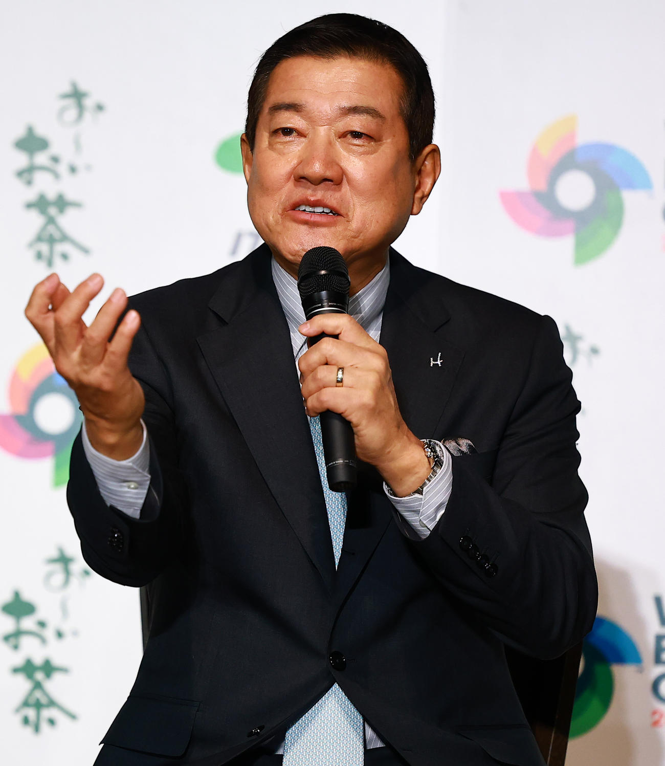 「お～いお茶×World Baseball Classic　新プロジェクト発表会」に登場した原氏は、前回大会で一番印象に残ったシーンを尋ねられ、大谷がトラウトを三振に仕留めたスライダーを挙げる（撮影・野上伸悟）