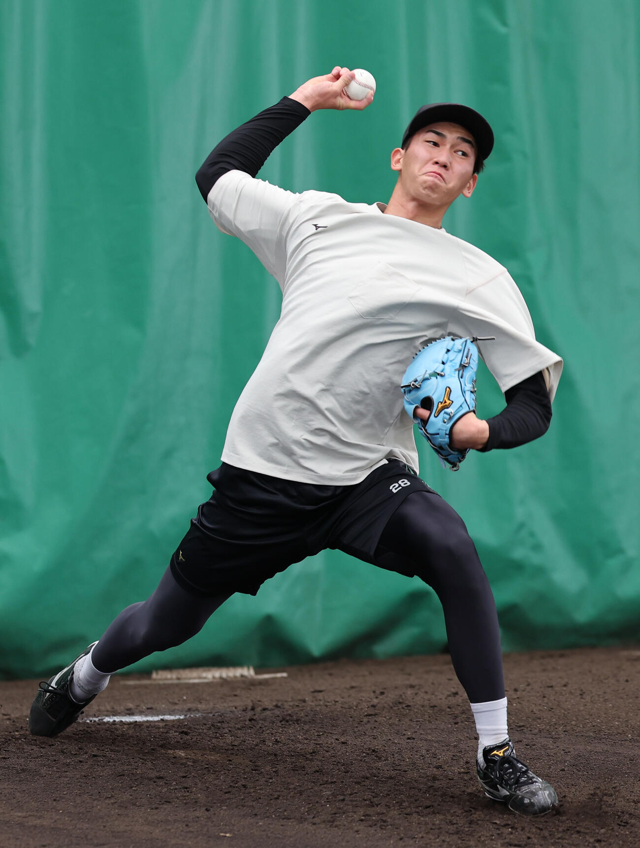 ブルペンで投げ込む阪神今朝丸（撮影・西尾就之）