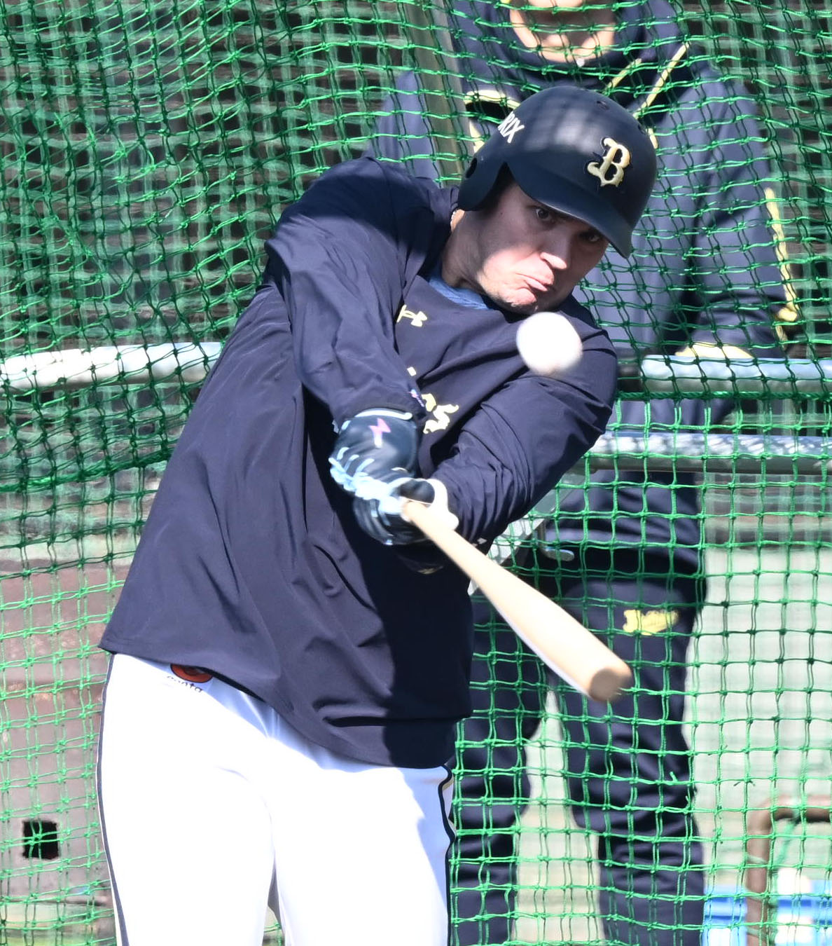 ランチ特打を行うオリックス・シーモアー（撮影・和賀正仁）