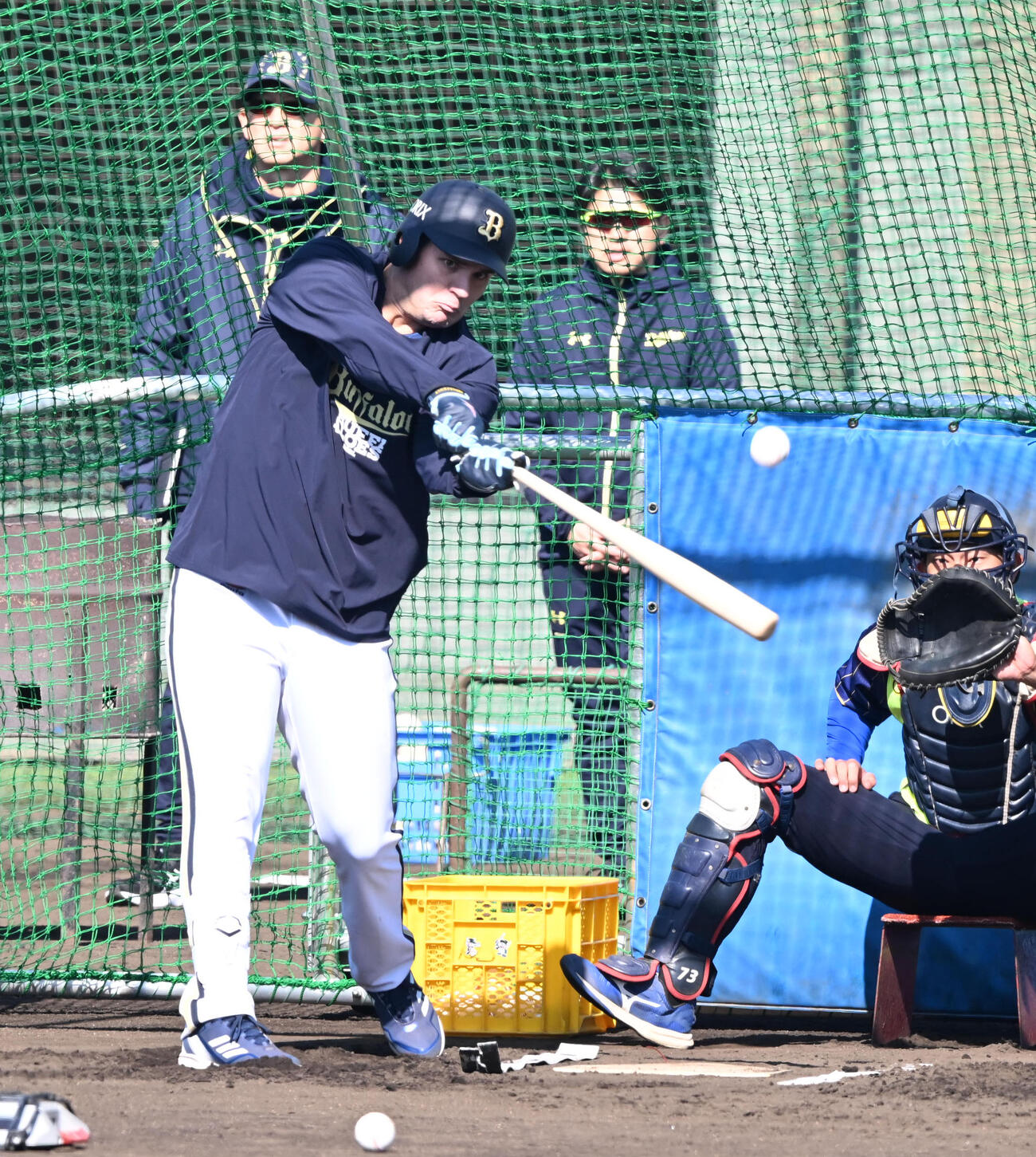 ランチ特打を行うオリックス・シーモアー（撮影・和賀正仁）