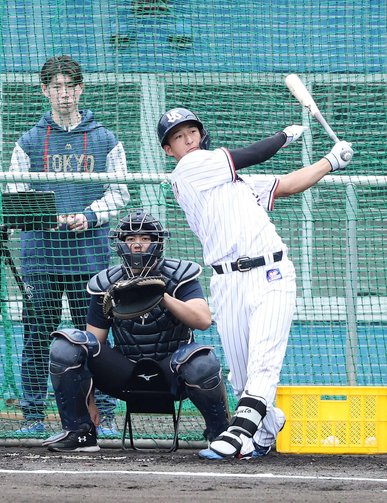 フリー打撃するヤクルト松下（撮影・鈴木正人）　