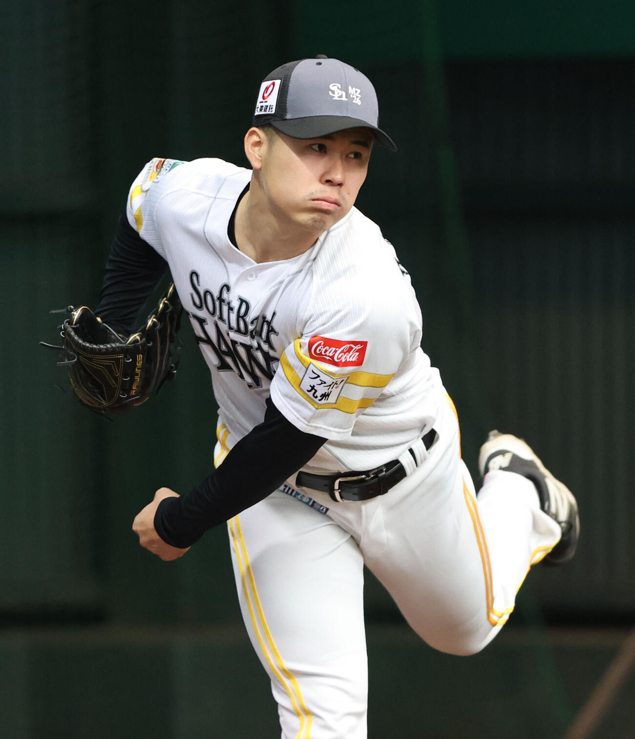 ブルペンに入ったソフトバンク大松本晴（撮影・梅根麻紀）