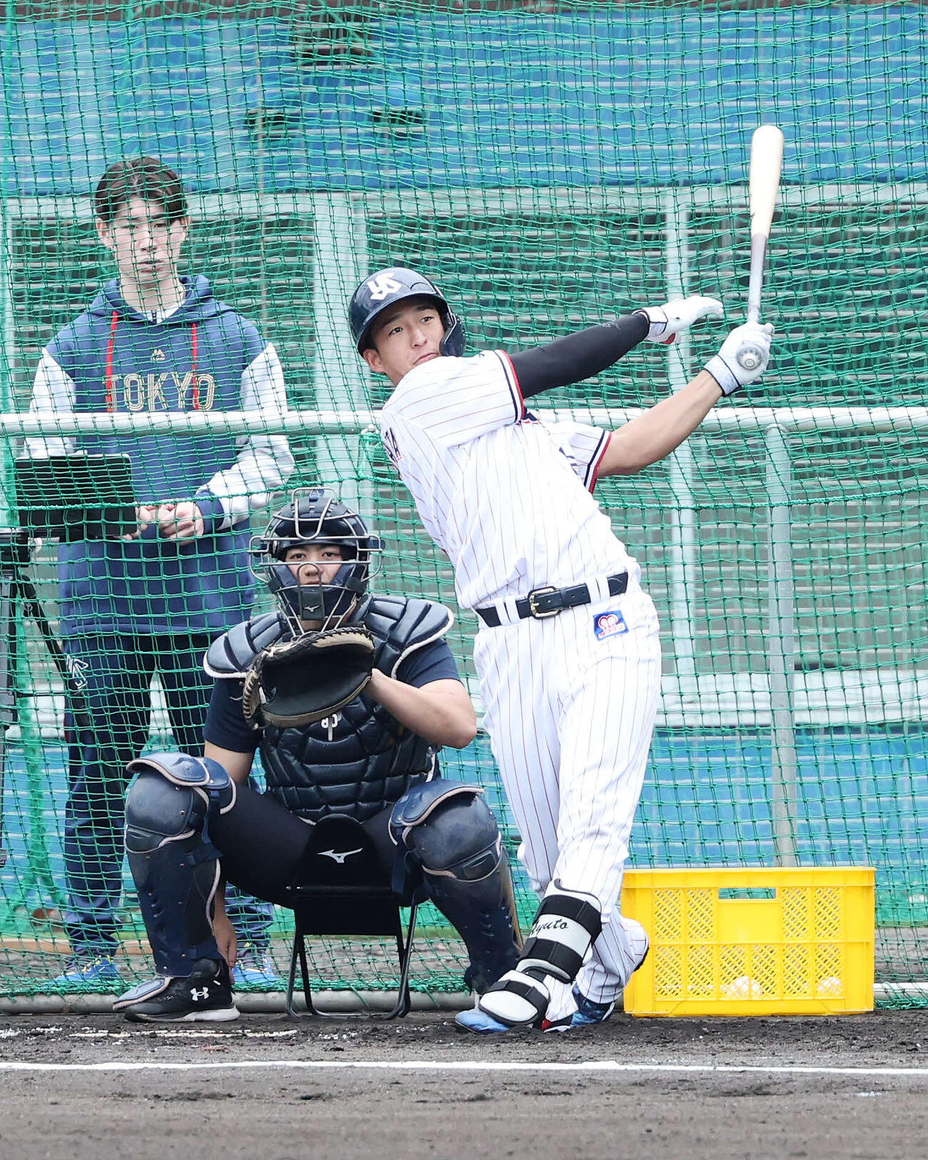 フリー打撃するヤクルト松下（撮影・鈴木正人）　