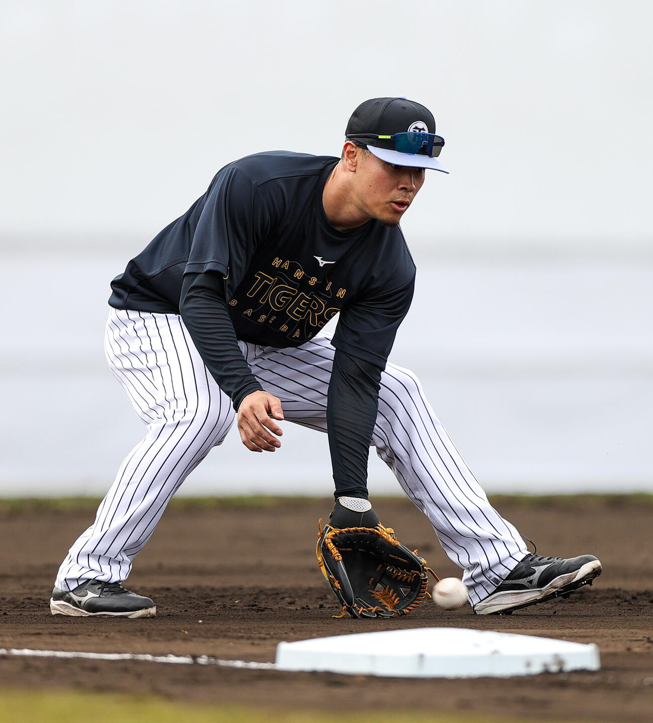 早出ノックを受ける阪神佐藤（撮影・上山淳一）