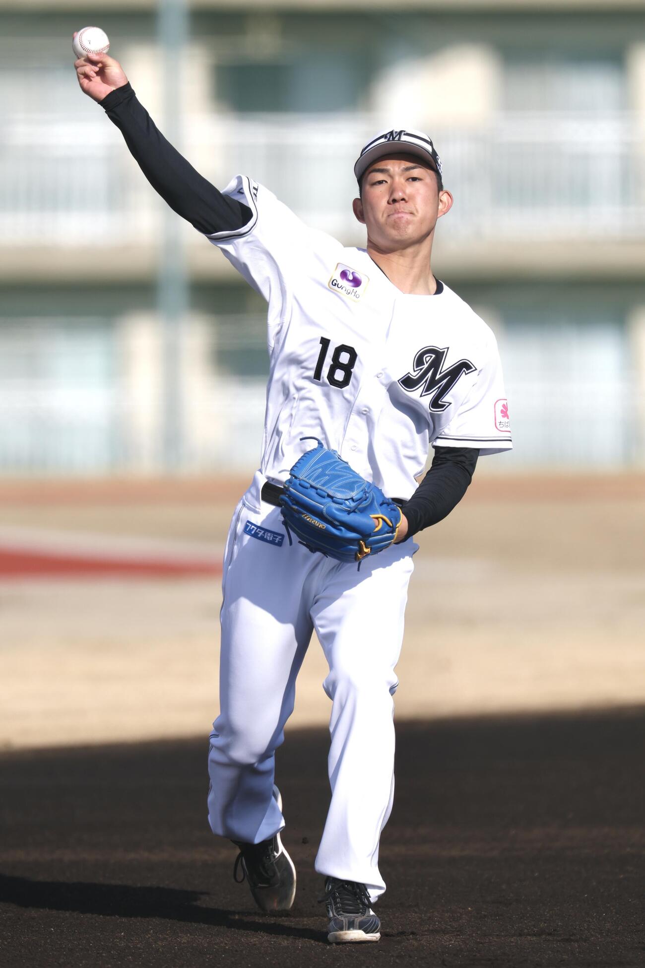 キャッチボールするロッテ石垣元（撮影・宮地輝）