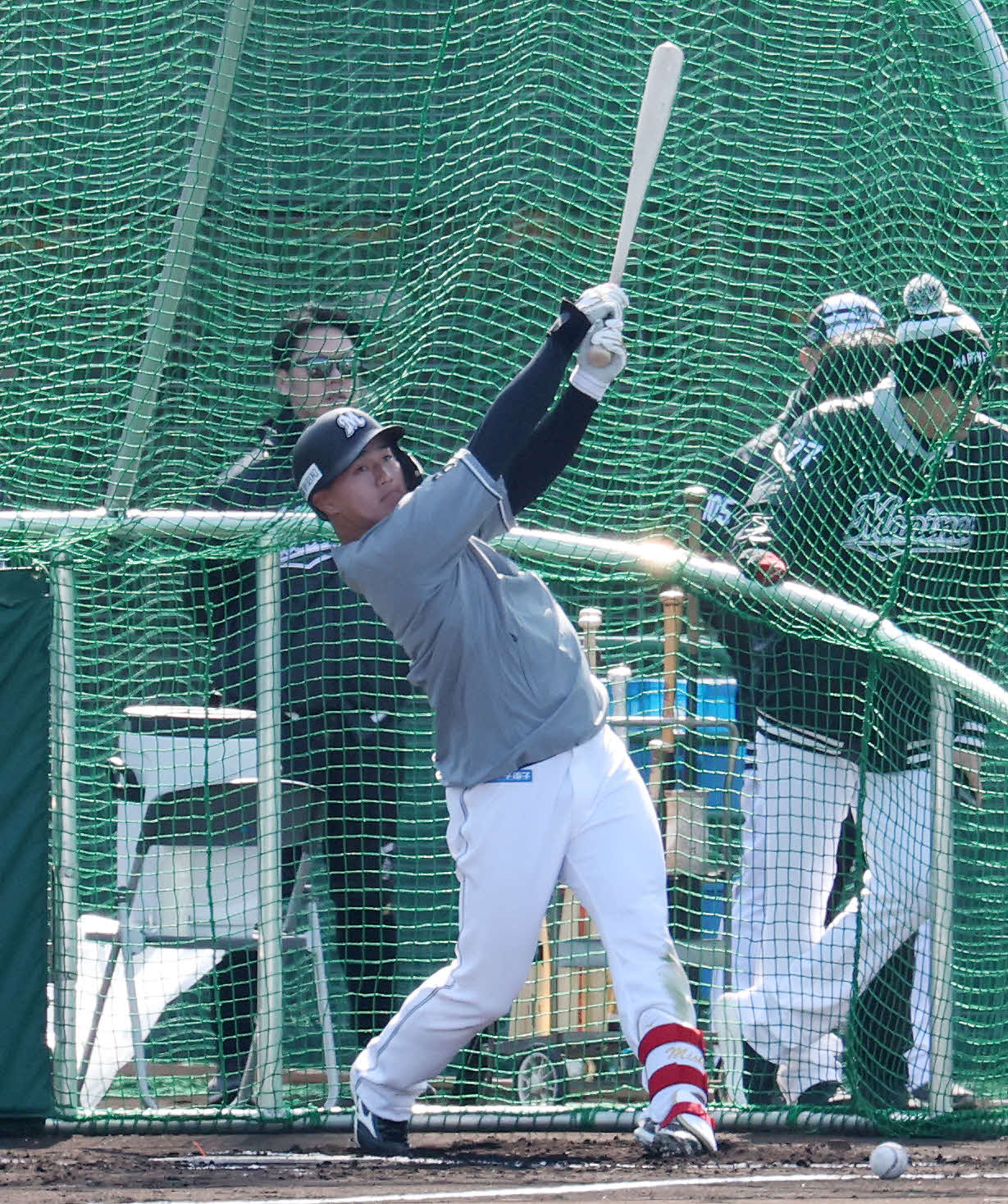 打撃練習するロッテ西川（2026年2月撮影）