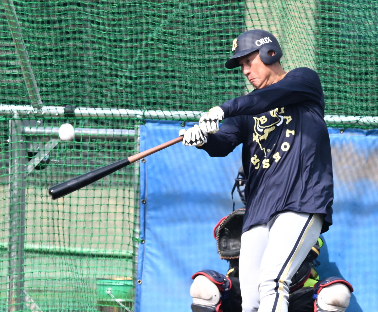 ランチ特打で柵越えを連発するオリックス杉本（撮影・和賀正仁）