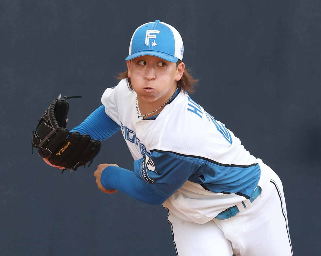 ブルペンで投球する日本ハム細野（撮影・黒川智章）