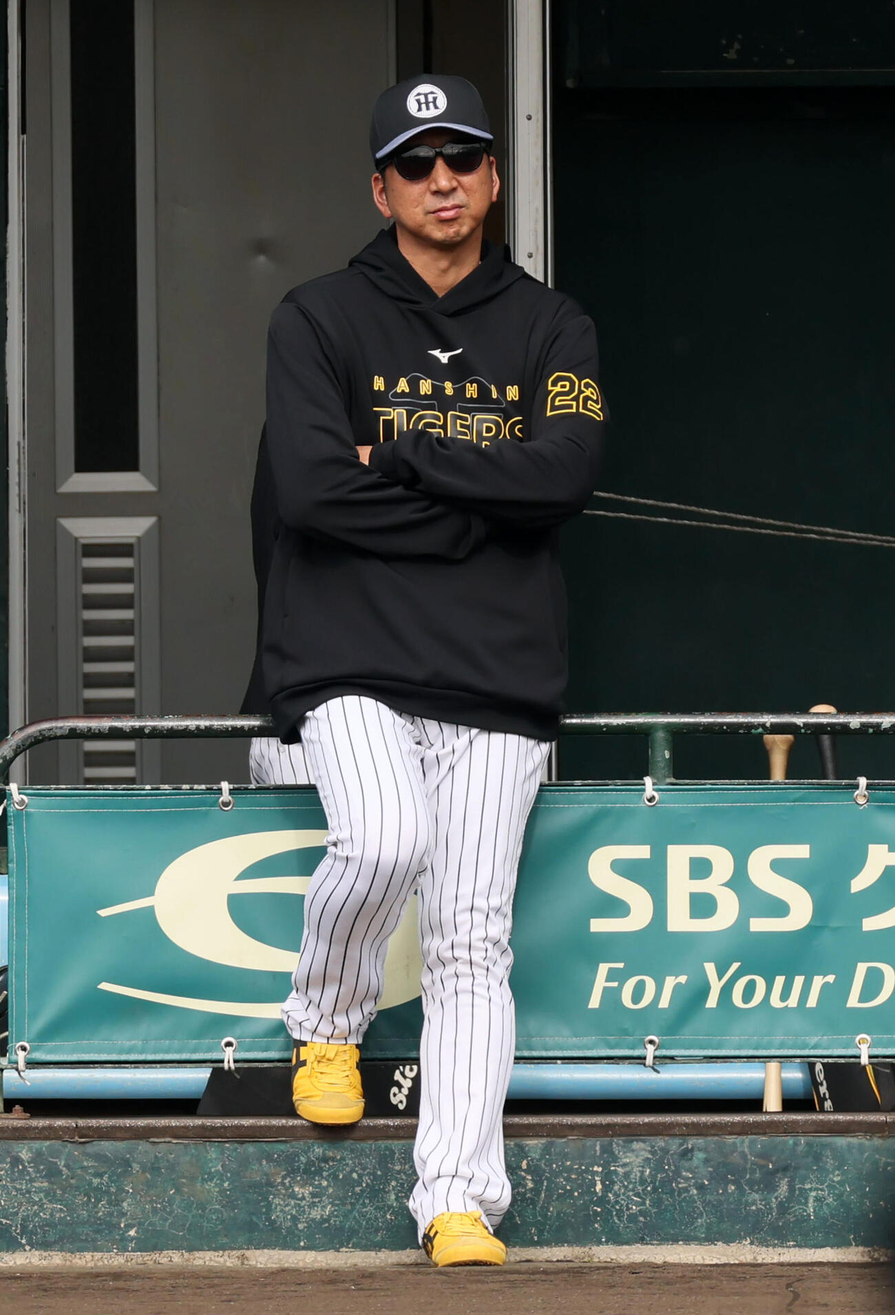練習を見る阪神藤川監督（撮影・加藤哉）