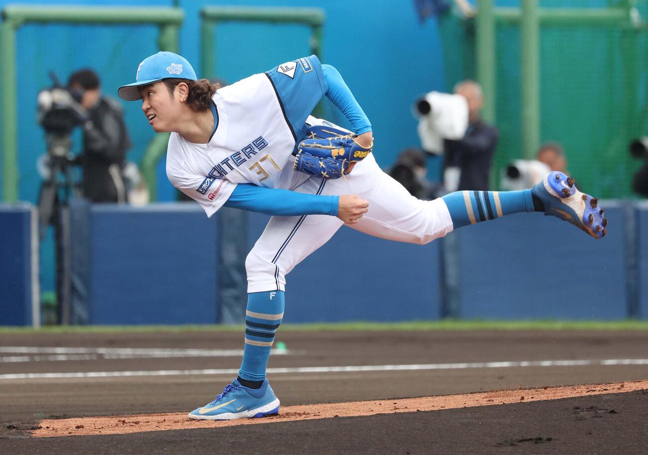 日本ハム紅白戦　白組先発の古林睿煬（撮影・黒川智章）