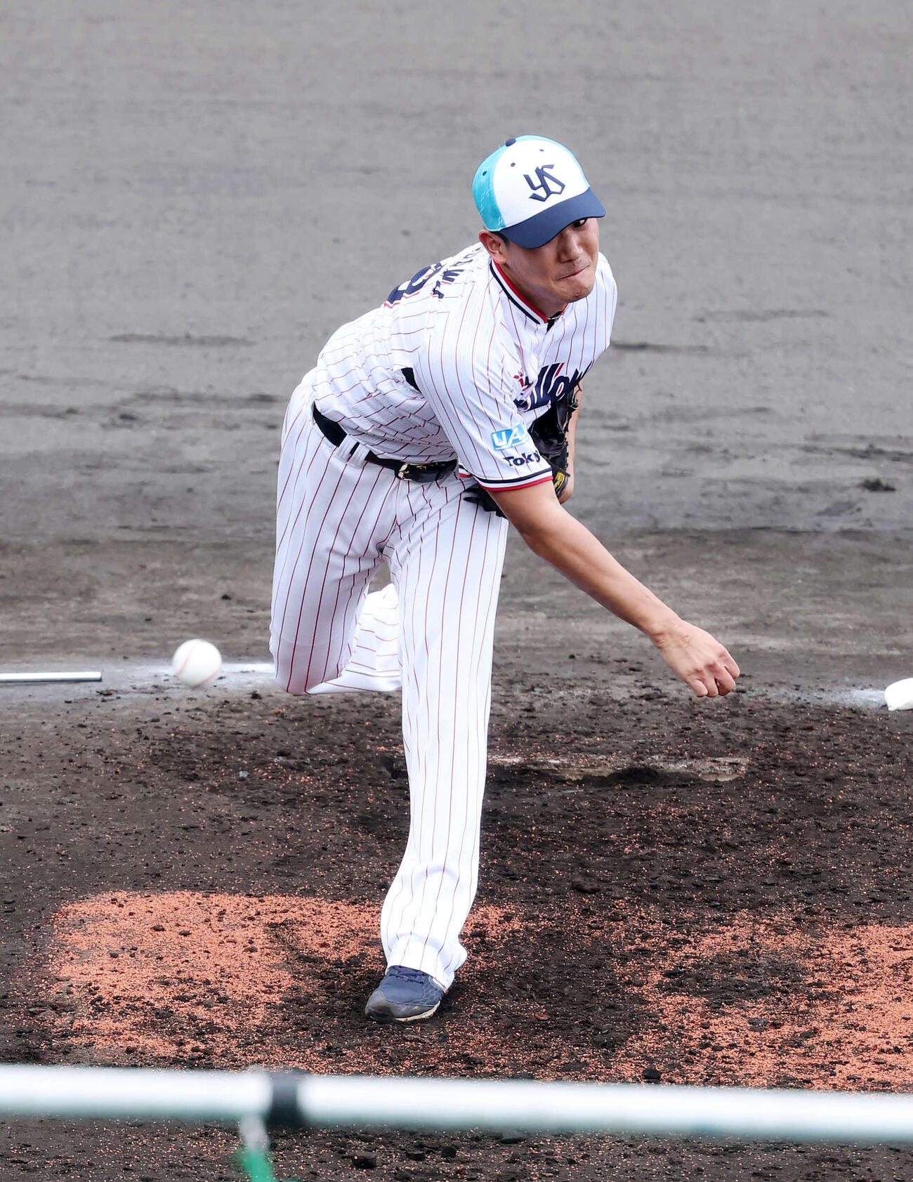 ライブBPで登板するヤクルト奥川（撮影・鈴木正人）　