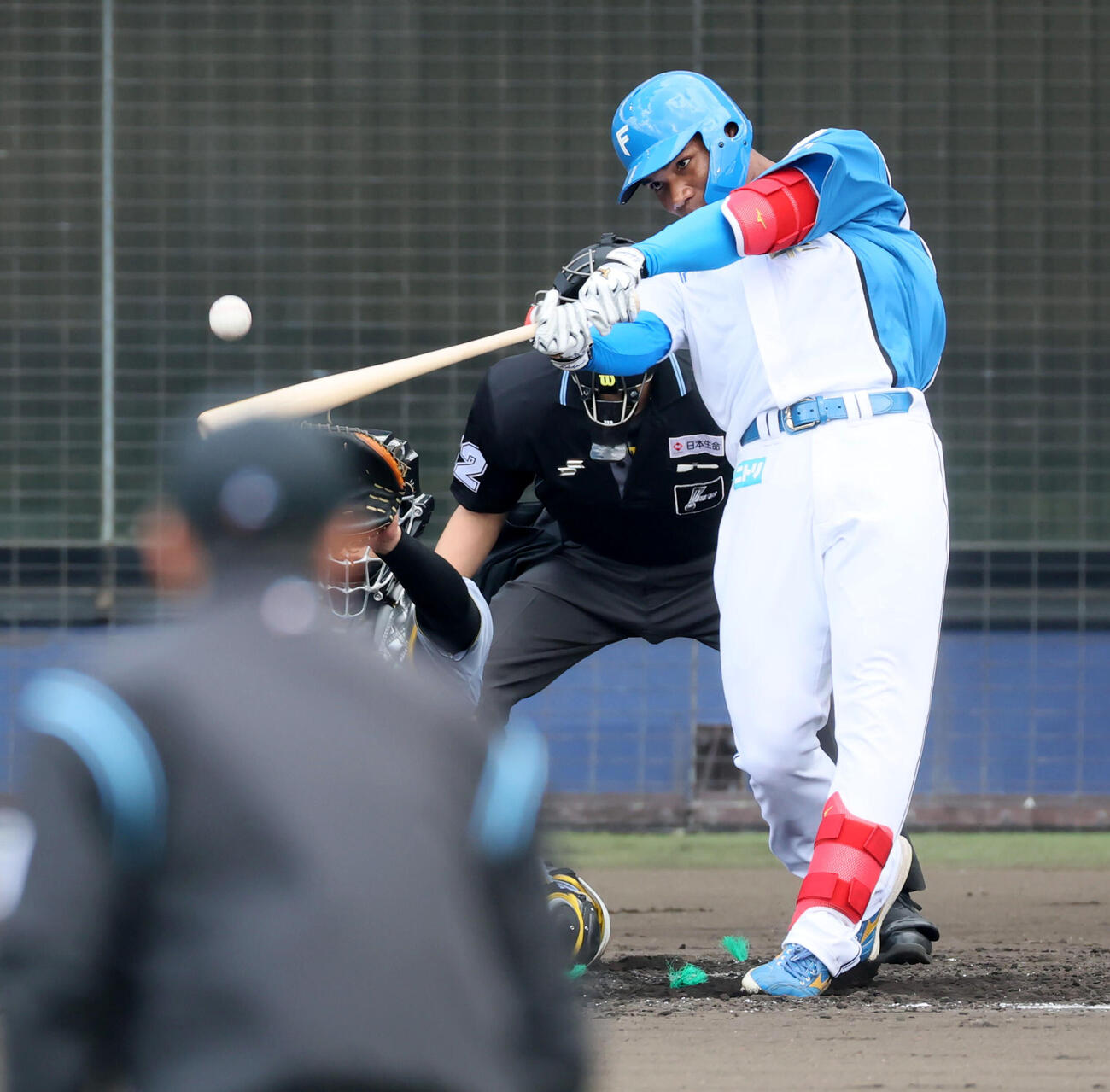 日本ハム対阪神　4回裏日本ハム無死、エドポロは二塁打を放つ（撮影・加藤哉）