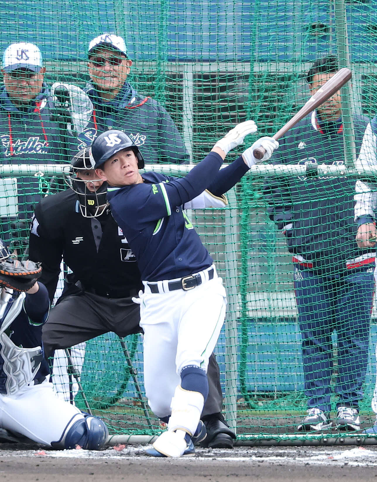 ライブBPに臨むヤクルト並木（撮影・鈴木正人）　