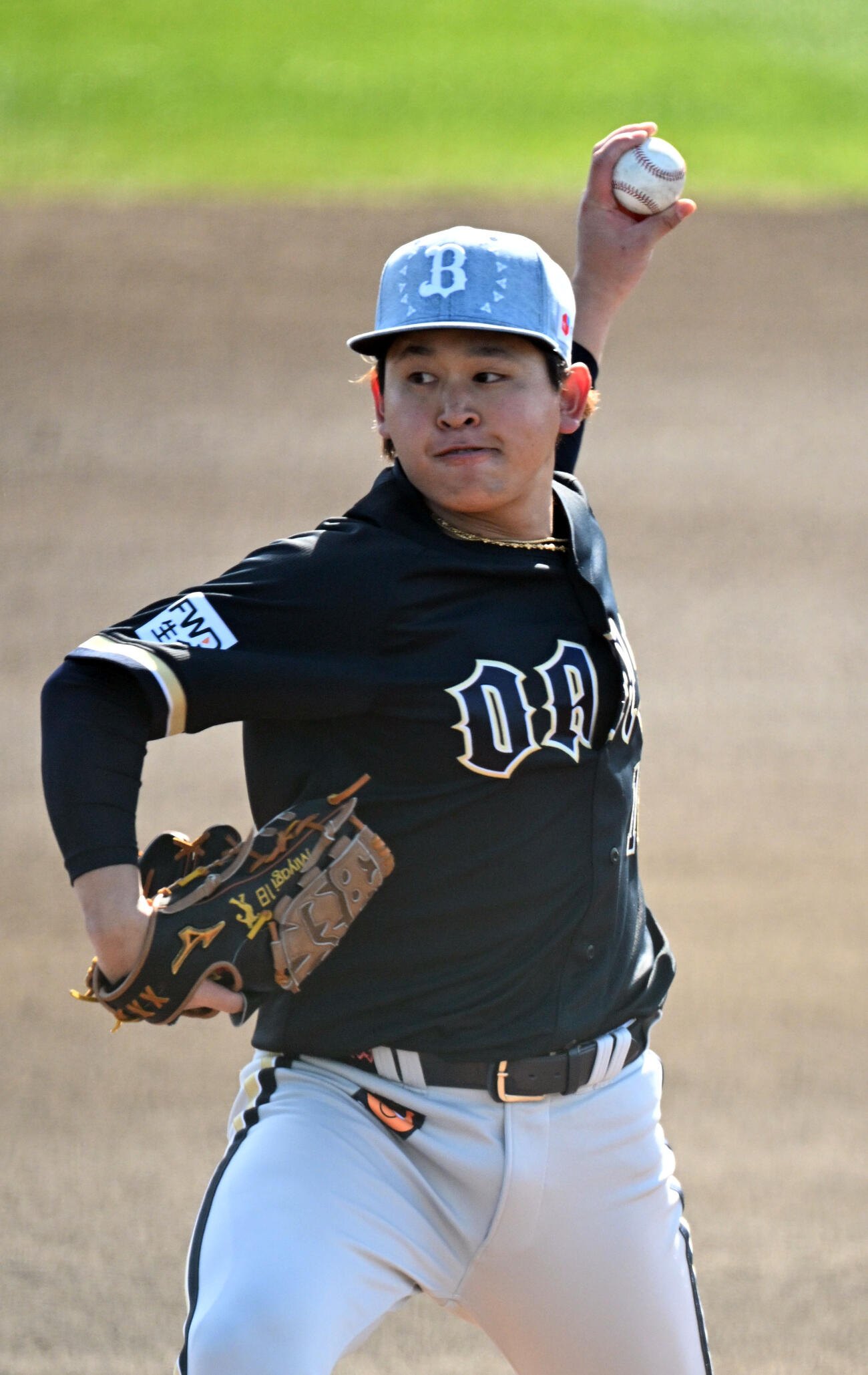 ライブBPに登板するオリックス宮城（撮影・和賀正仁）
