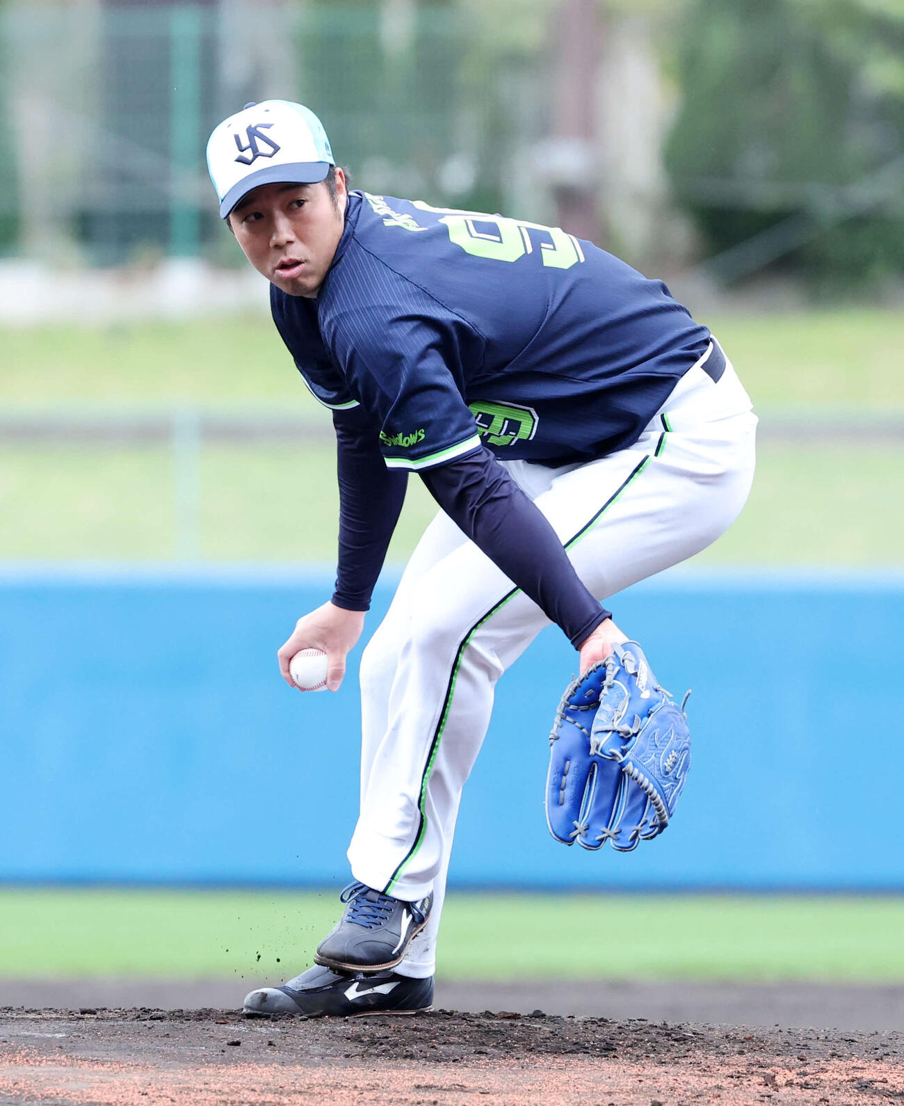 ライブBPに登板したヤクルト青柳（撮影・鈴木正人）　