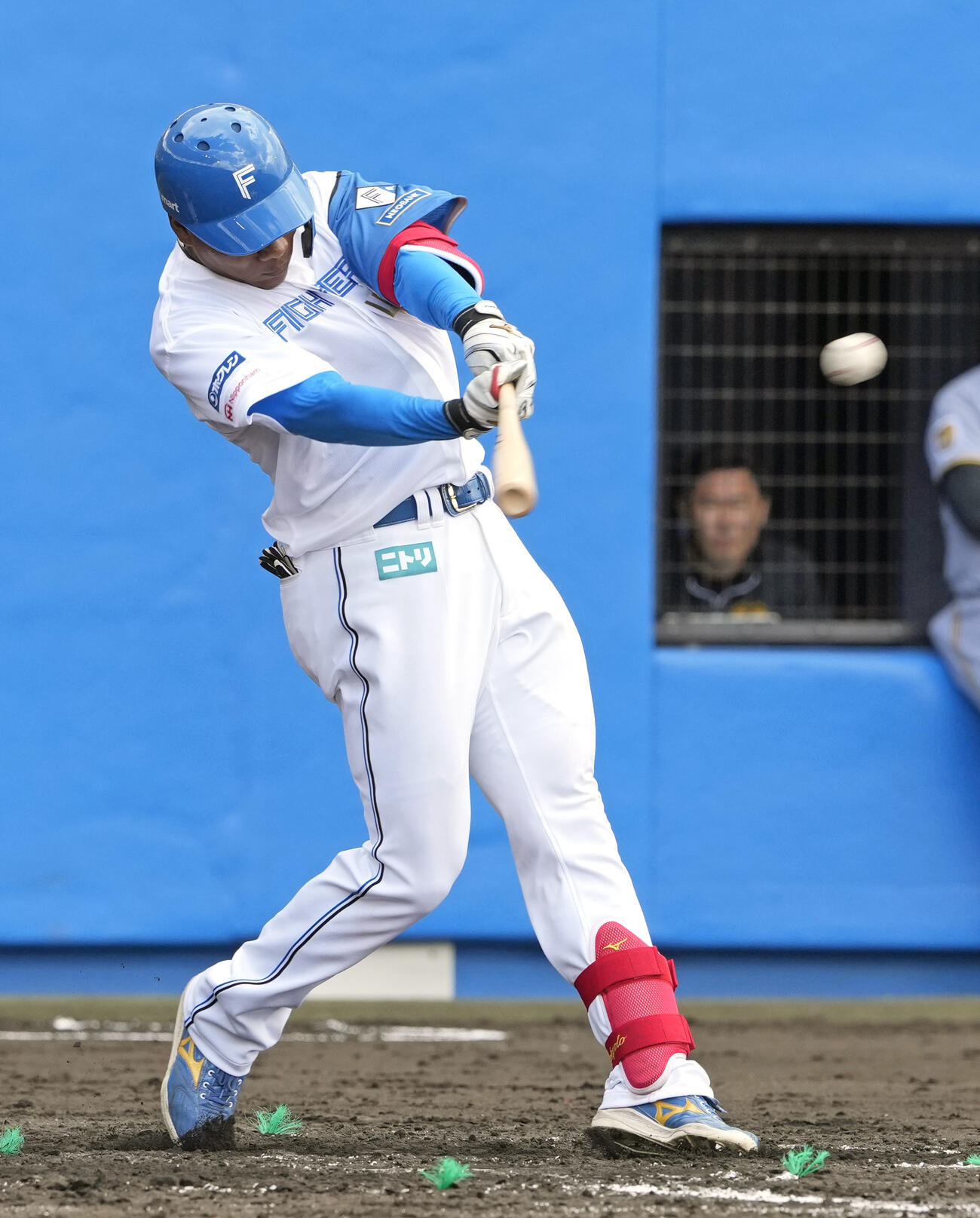 阪神との練習試合で二塁打を放つ日本ハムのエドポロ（共同）