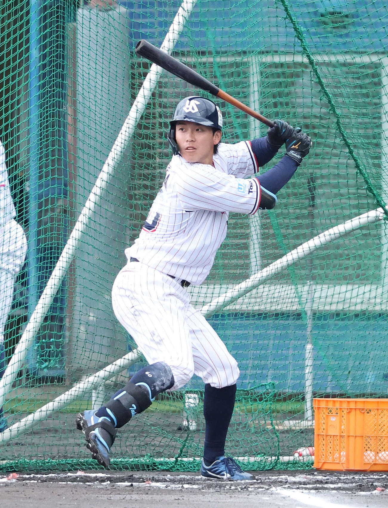 ライブBPに臨むヤクルト武岡（撮影・鈴木正人）　