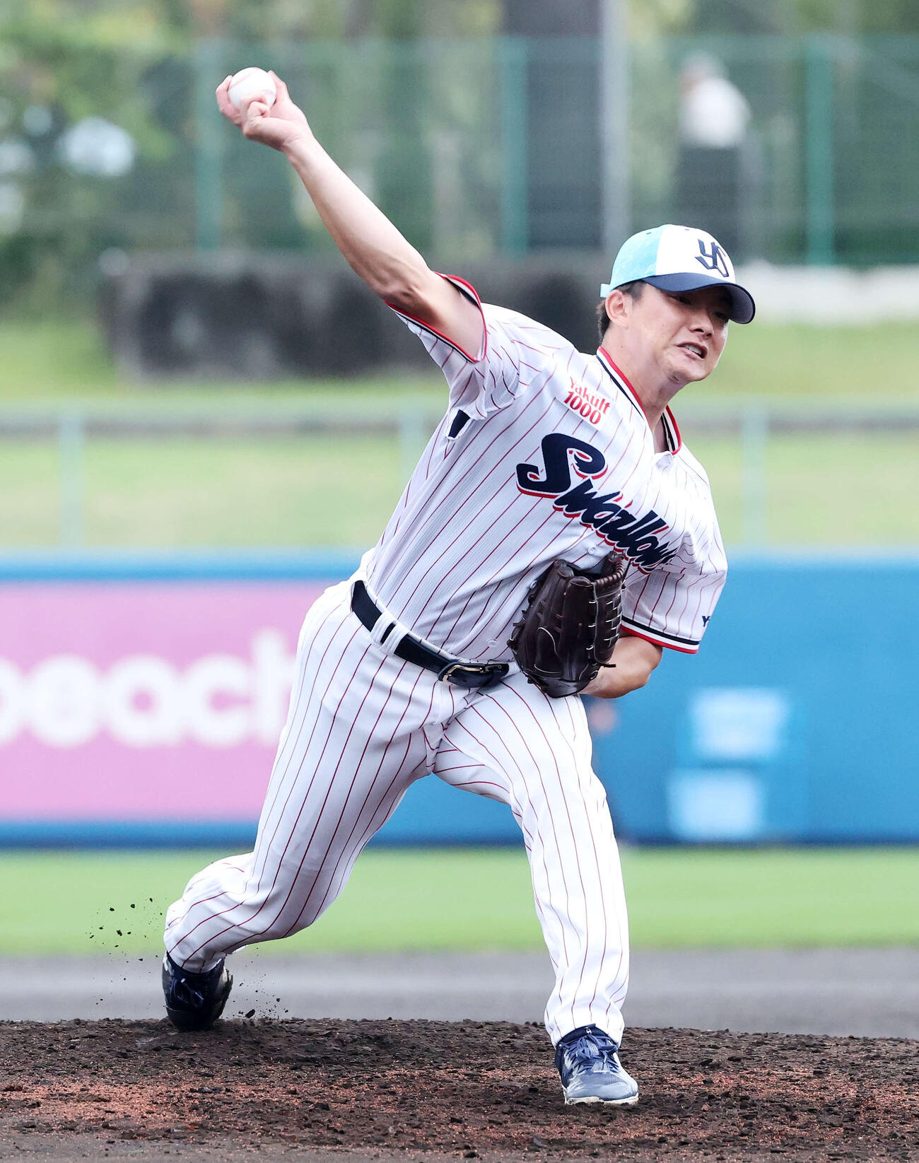 ライブBPに登板したヤクルト木沢（撮影・鈴木正人）　