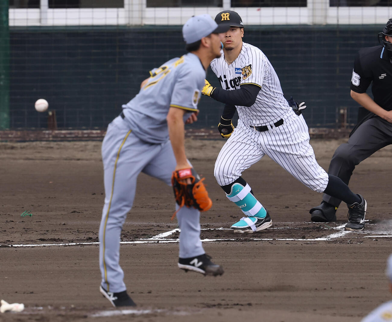 紅組対白組　1回裏白組2死一塁、佐藤の打球が伊藤将に当たる（撮影・上田博志）