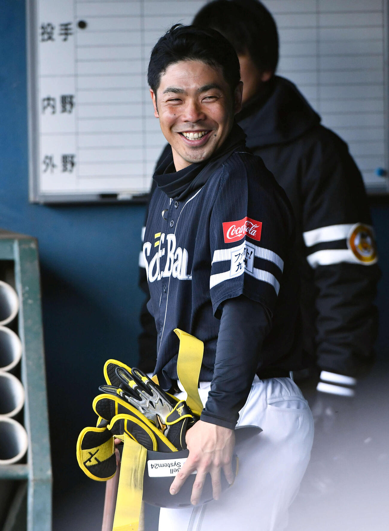 ライブBPを終えて笑顔を見せるソフトバンク近藤（撮影・岩下翔太）