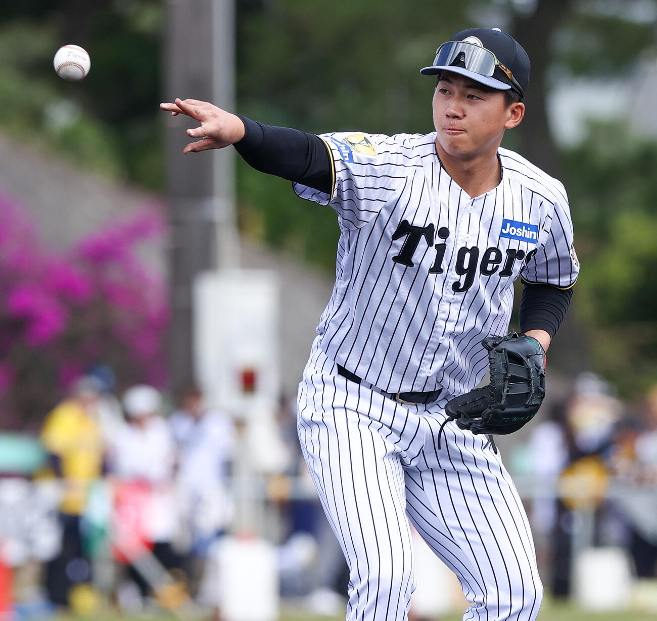 サブグラウンドでノックを受ける阪神立石（撮影・上山淳一）
