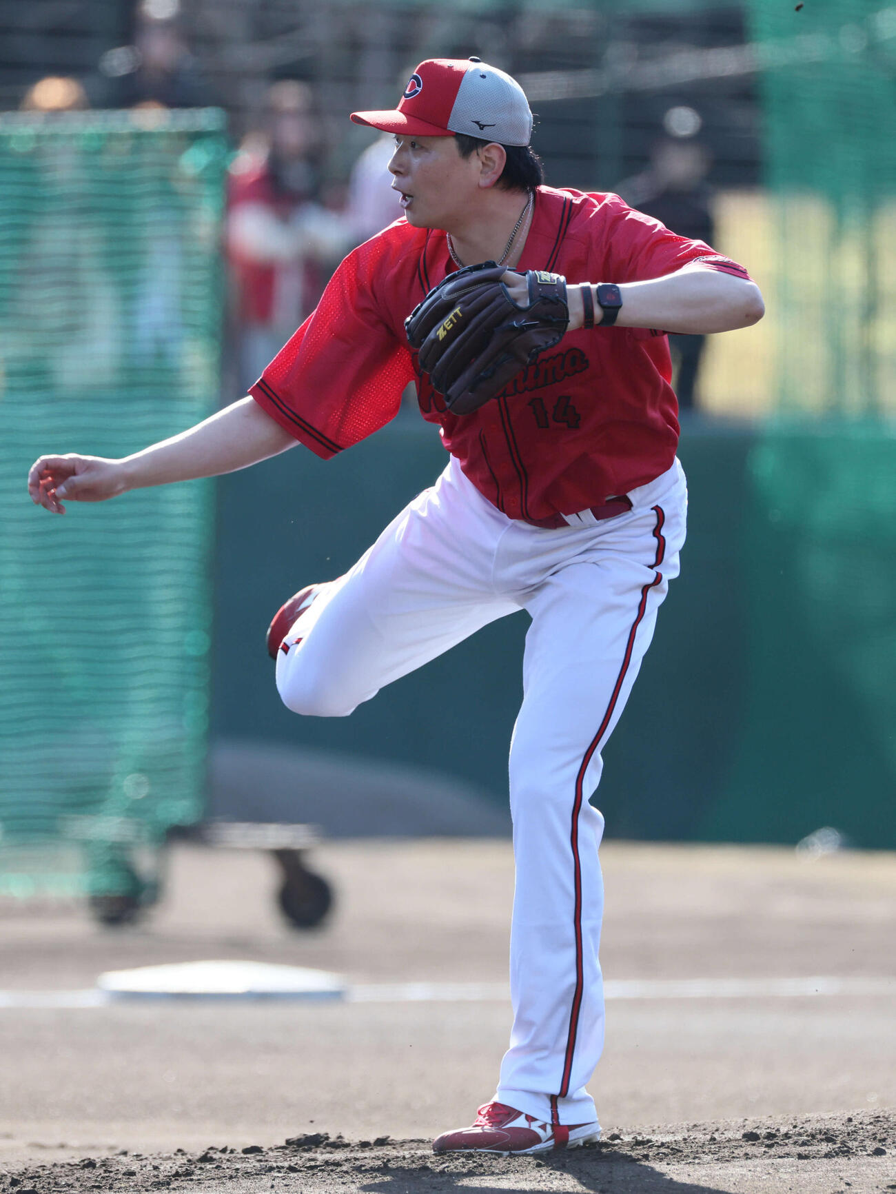 シート打撃に登板する広島大瀬良（2026年2月7日撮影）