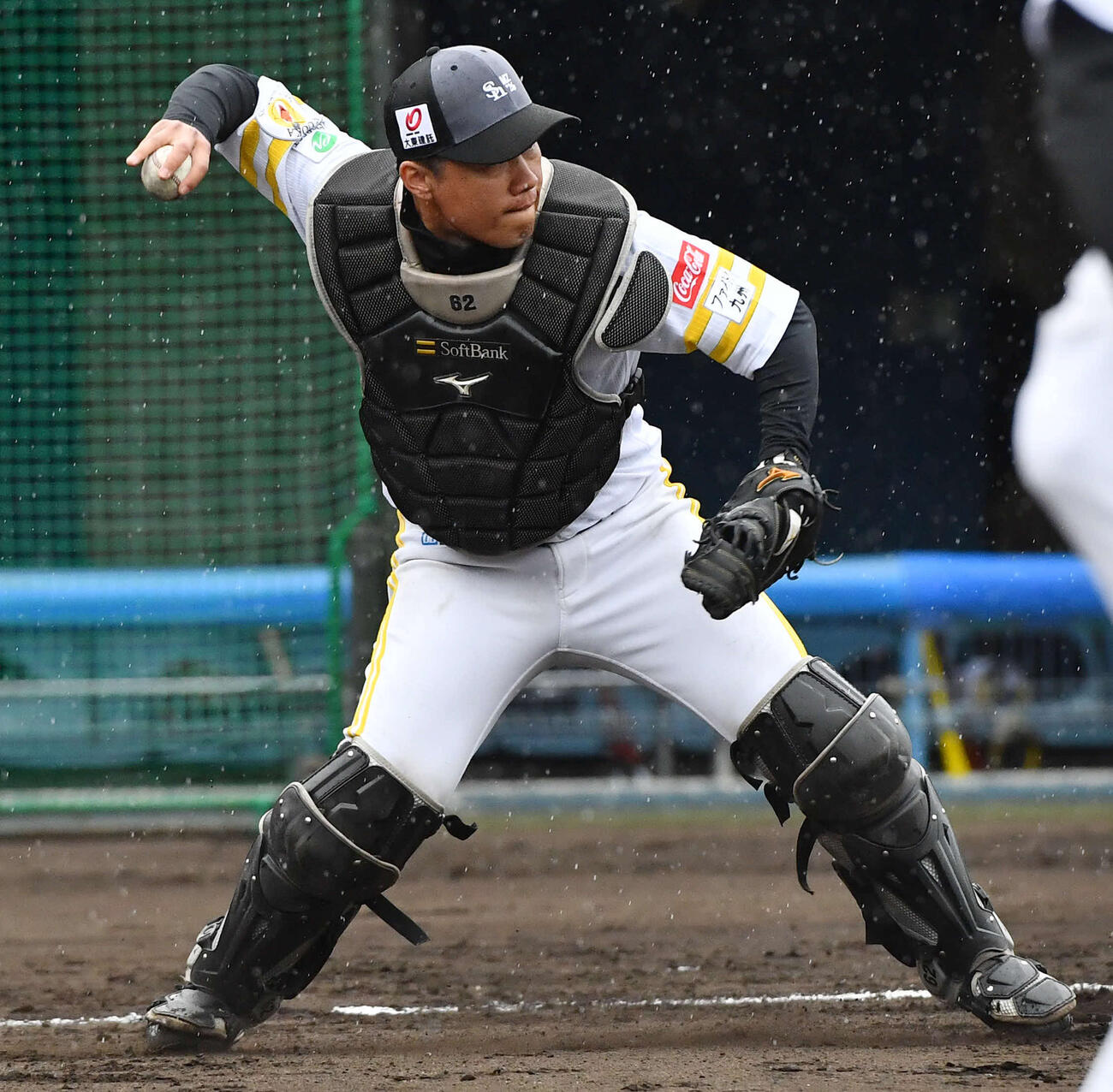 シートノックを行うソフトバンク海野隆司（2026年2月撮影）