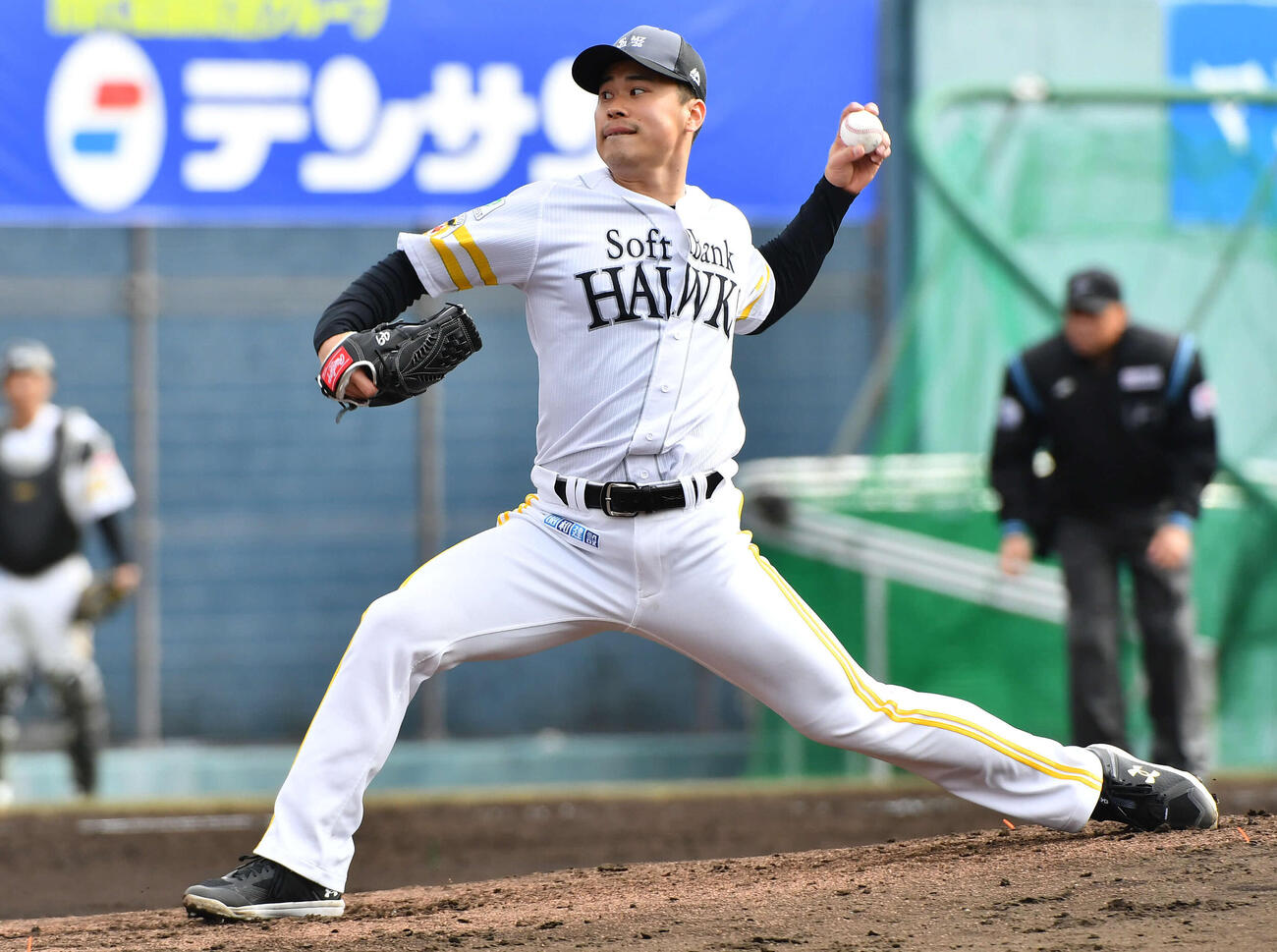 ライブBPに登板したソフトバンク松本晴（2026年2月撮影）