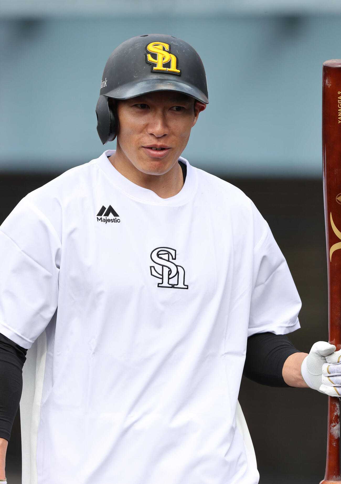 ランチ特打を終えた柳田（撮影・梅根麻紀）