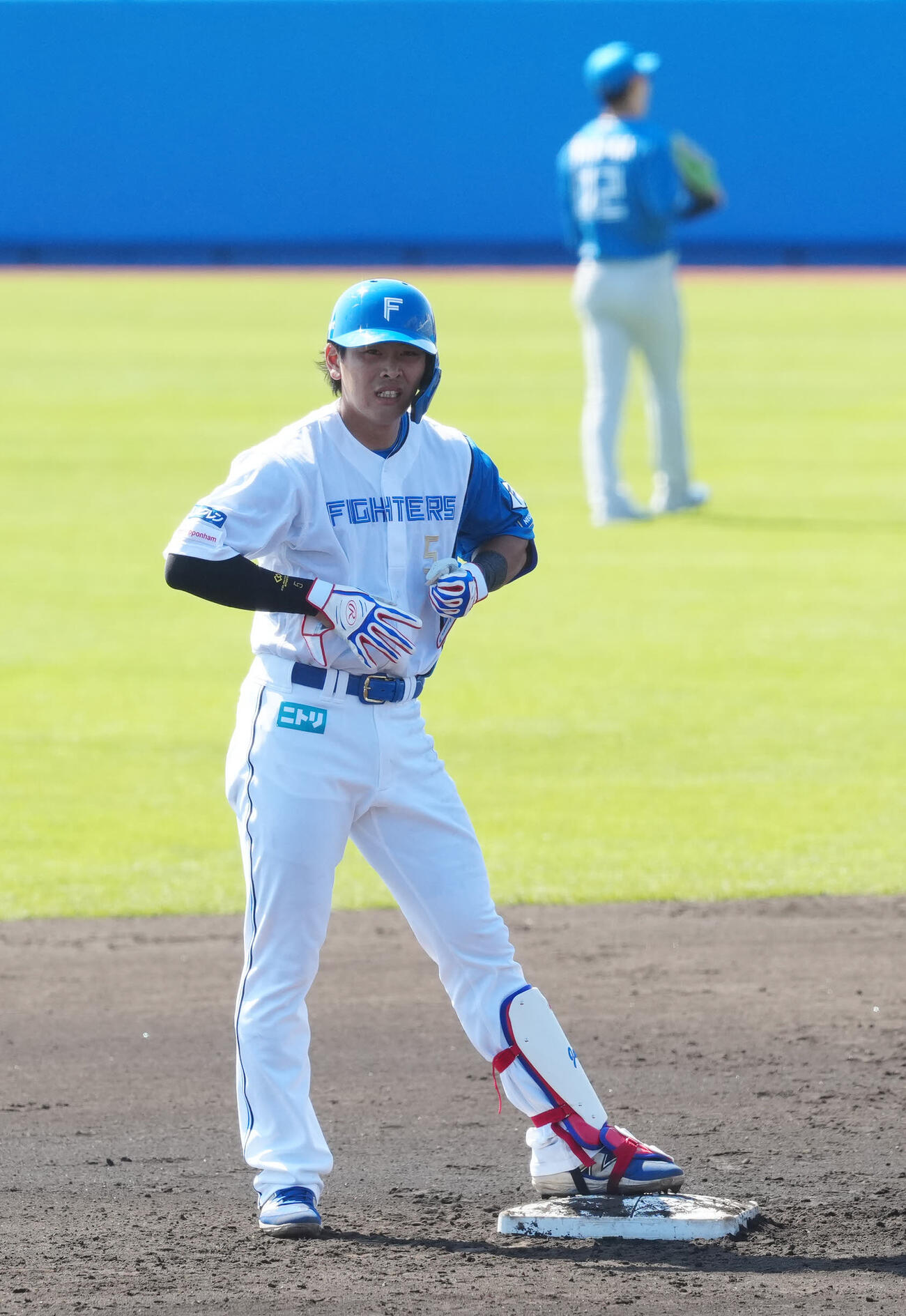 紅白戦の1回、適時二塁打を放った日本ハム野村（撮影・江口和貴）