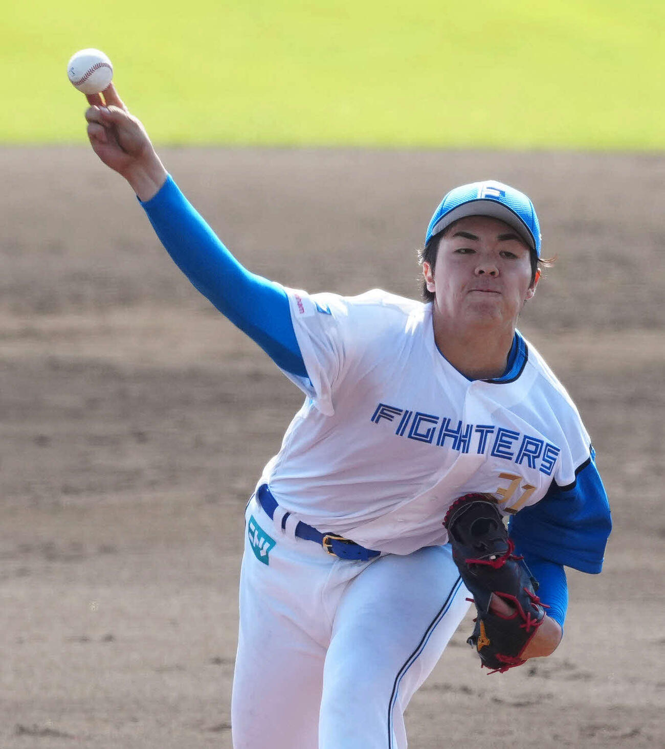 日本ハム紅白戦で登板する白組3番手の柴田（撮影・江口和貴）