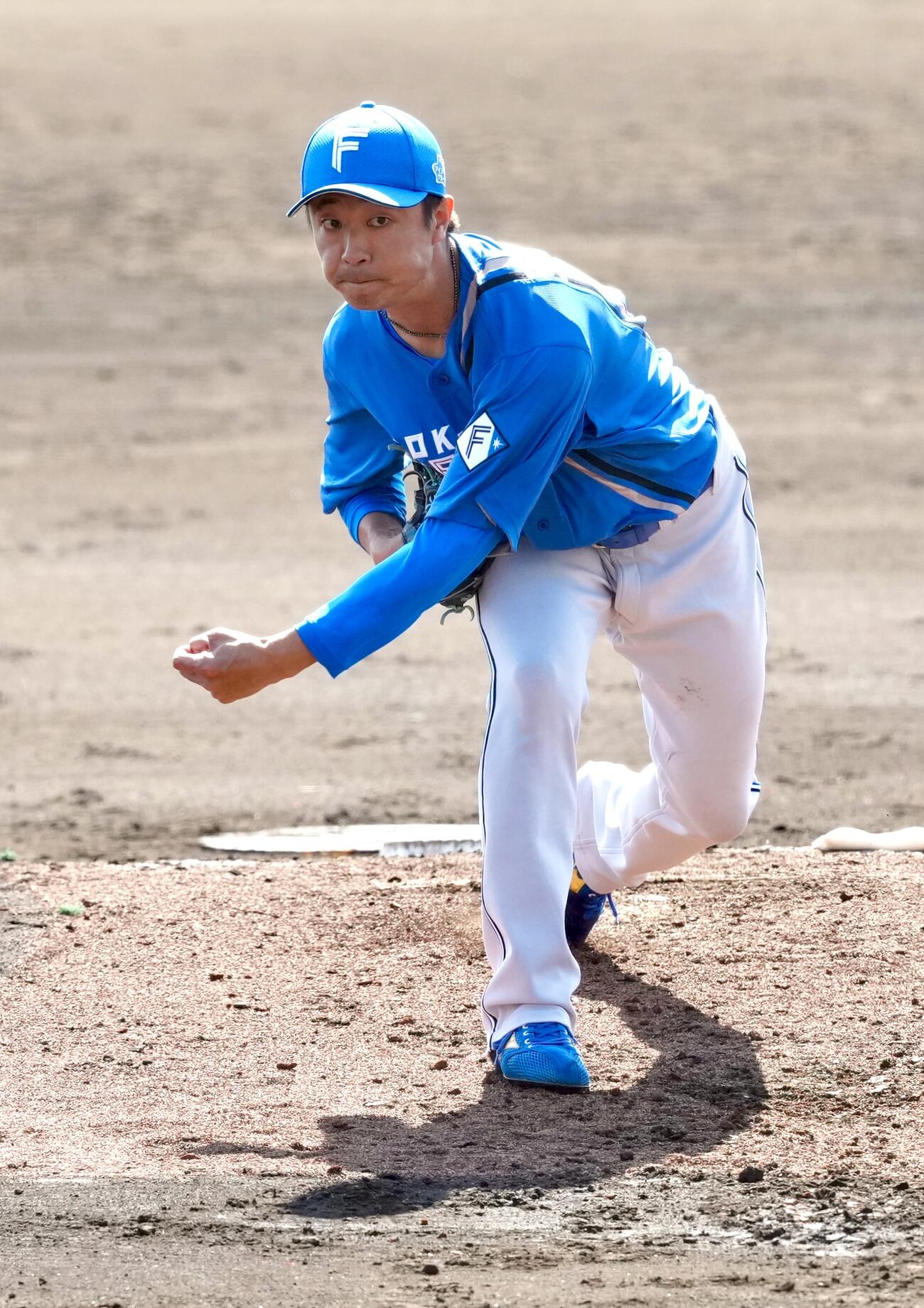 日本ハム紅白戦で登板する紅組2番手の島本（撮影・江口和貴）