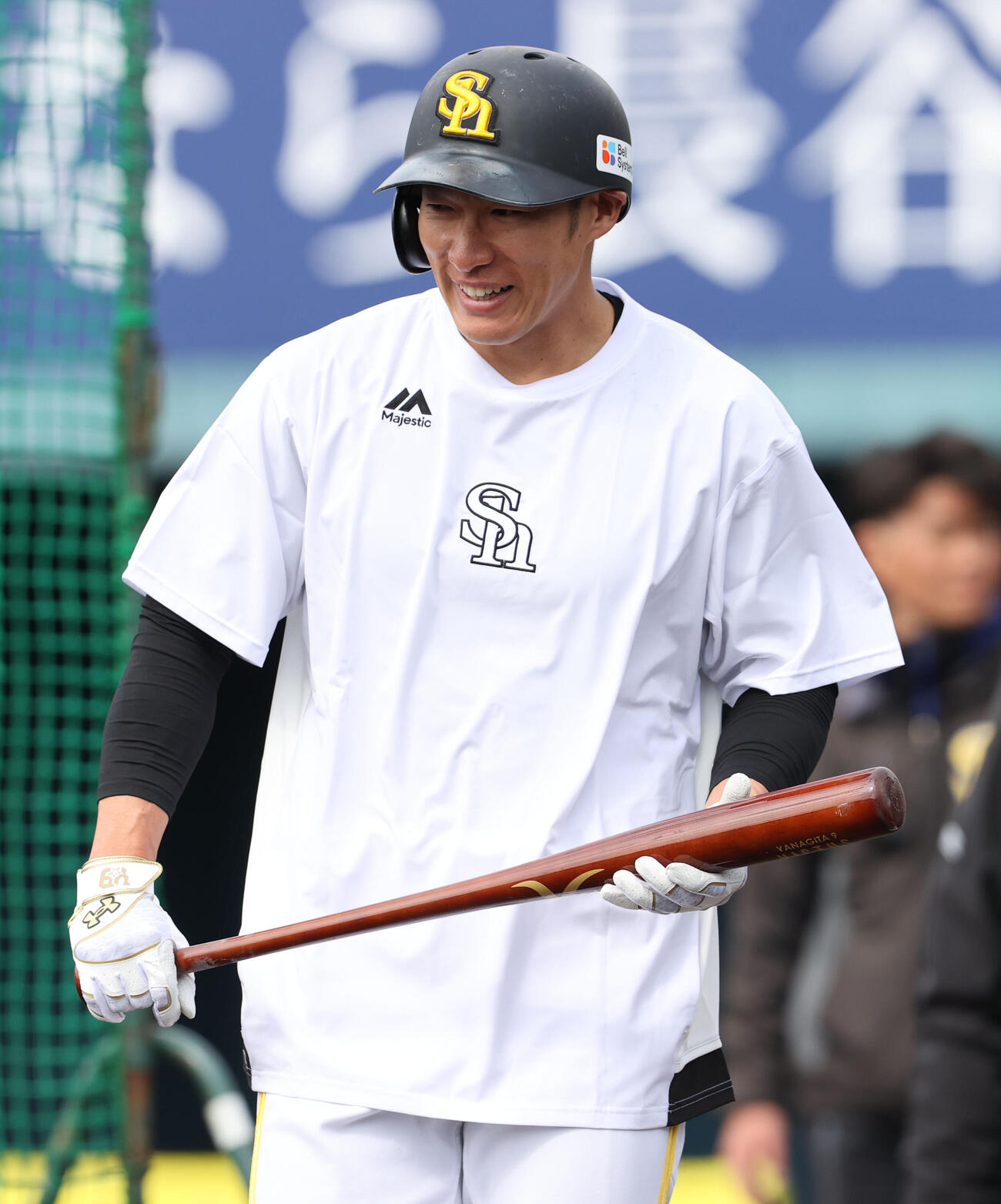 ランチ特打を終えた柳田（撮影・梅根麻紀）