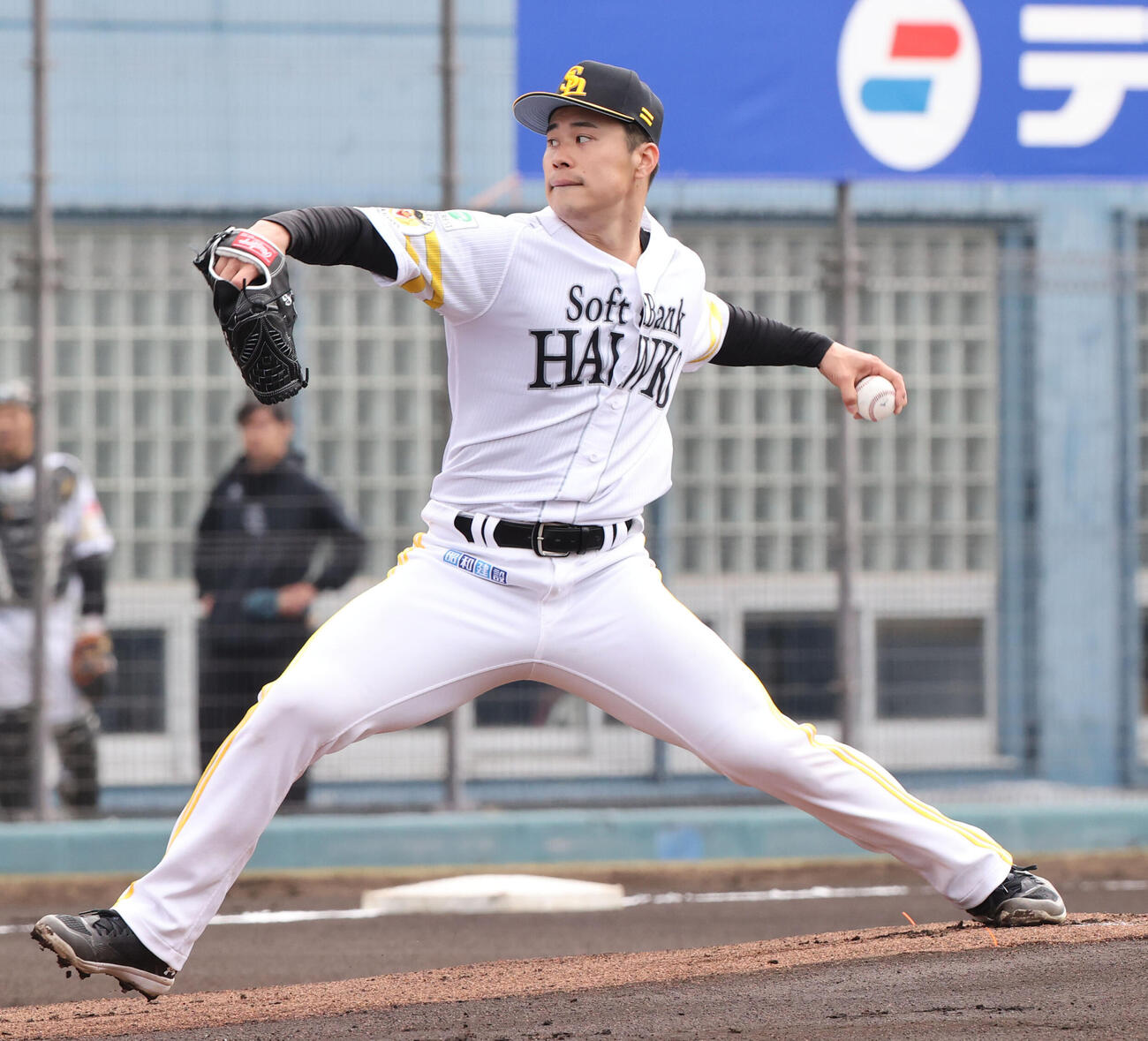 紅白戦で先発した松本晴（撮影・梅根麻紀）