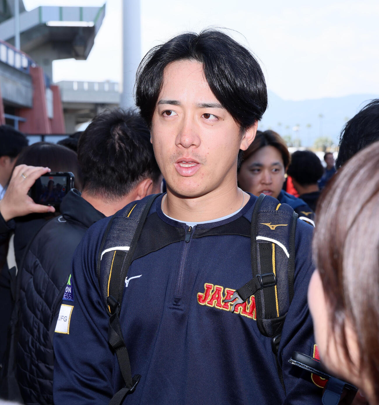 休日返上で球場を訪れて練習した侍ジャパン北山（撮影・加藤哉）