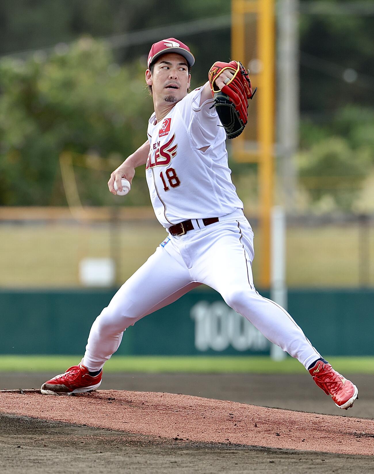 実践形式の打撃練習で力投する楽天前田健（撮影・河田真司）