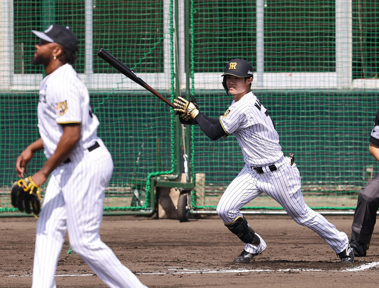 シート打撃で安打を放つ中野（撮影・上田博志）