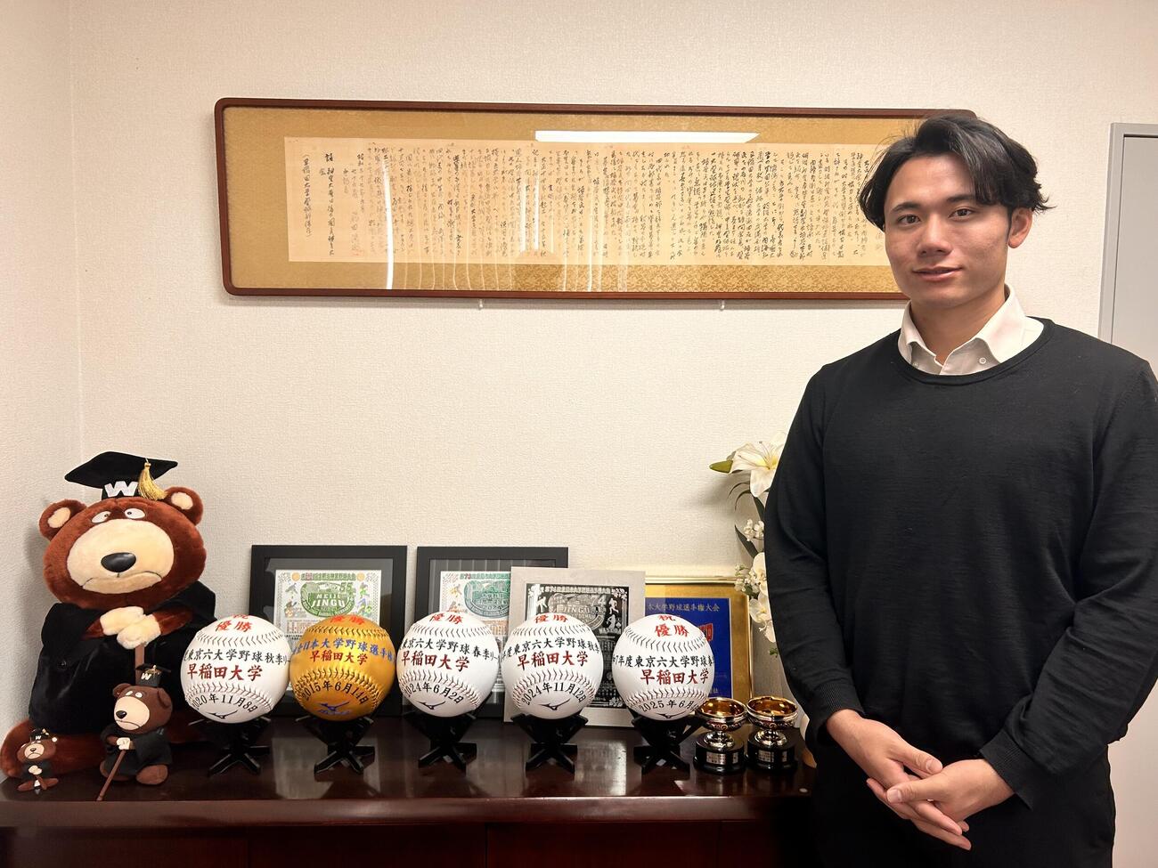野球に一区切りをつけ、大手広告会社に進む早大・清宮（撮影・平山連）