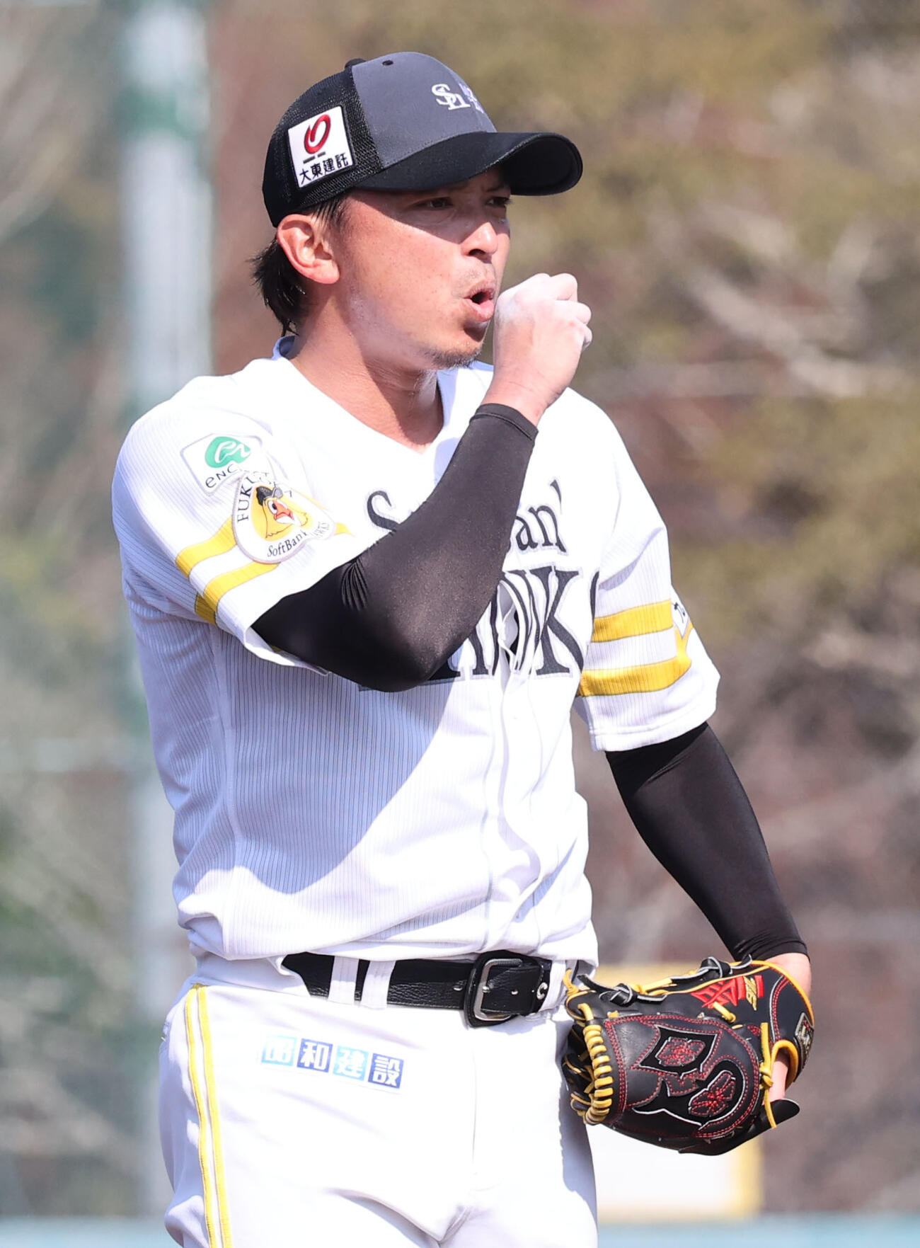 ライブBPに登板した東浜（撮影・梅根麻紀）