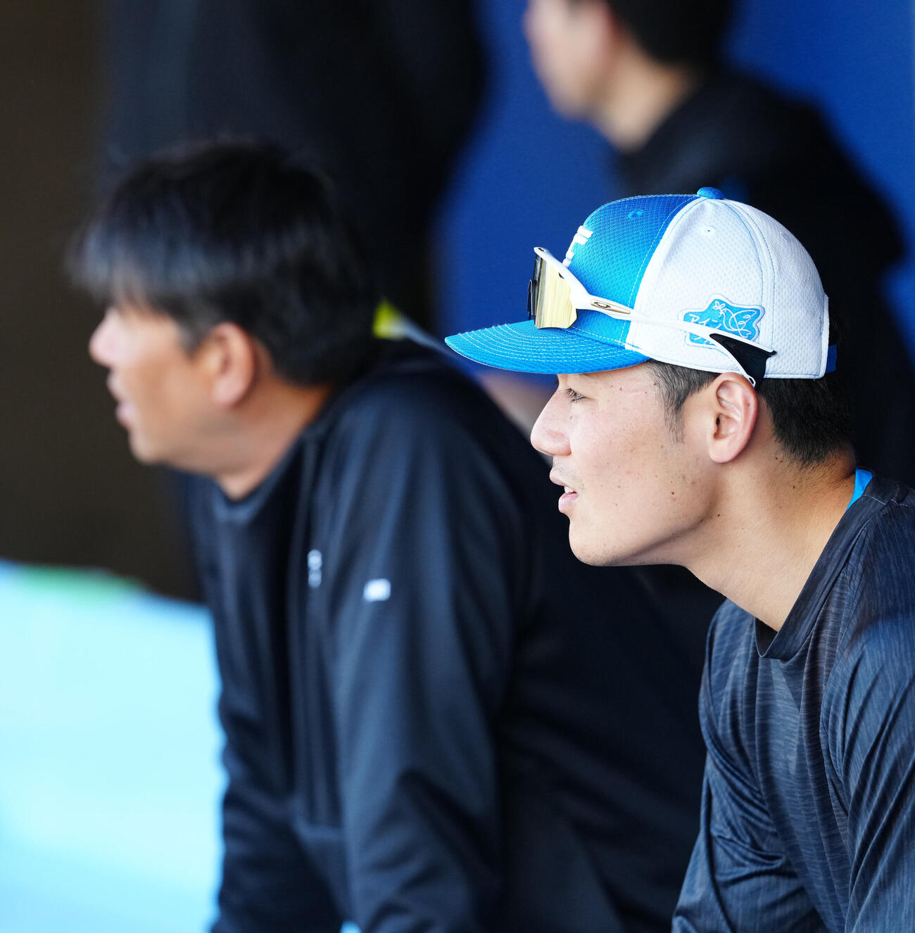 中日対日本ハム　中日の練習をベンチから見つめる日本ハム清宮幸（右）（撮影・江口和貴）