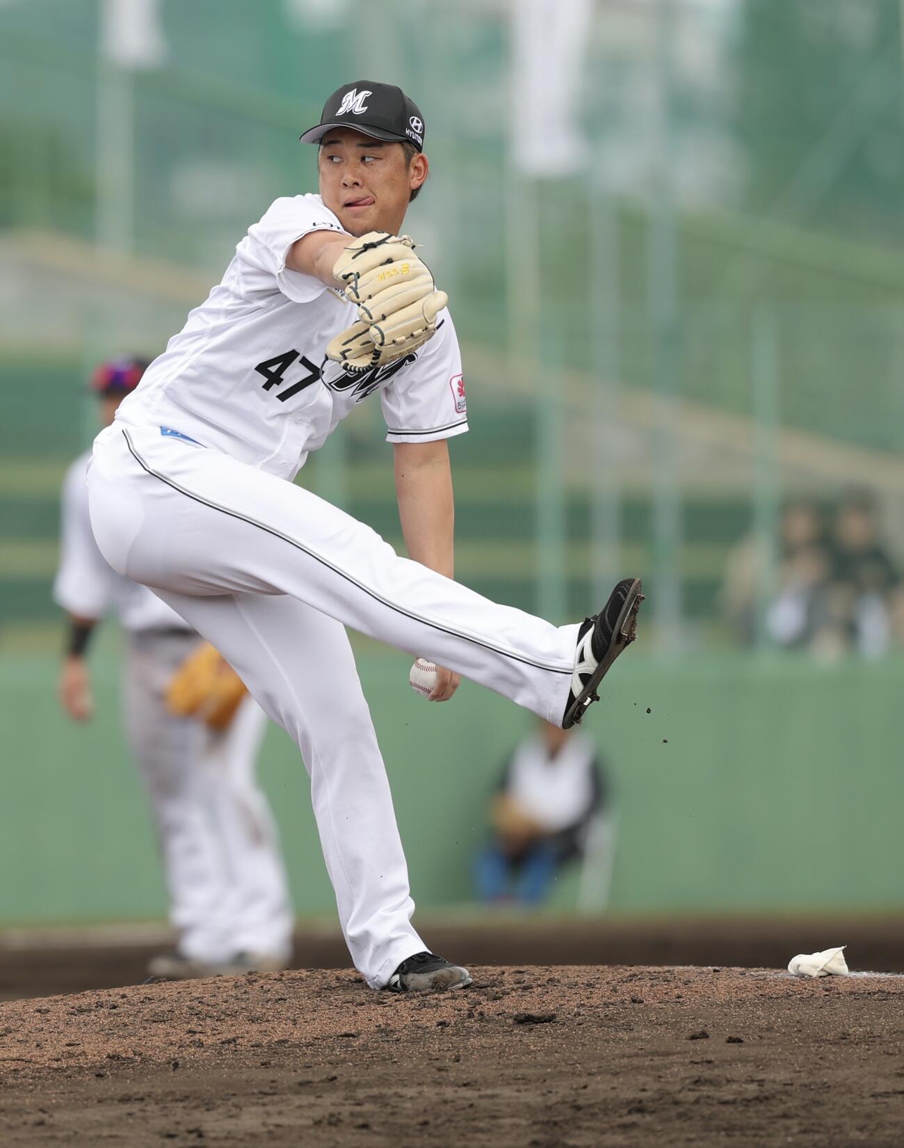 ロッテ対DeNA 7回表、5番手で登板する鈴木（撮影・河田真司）