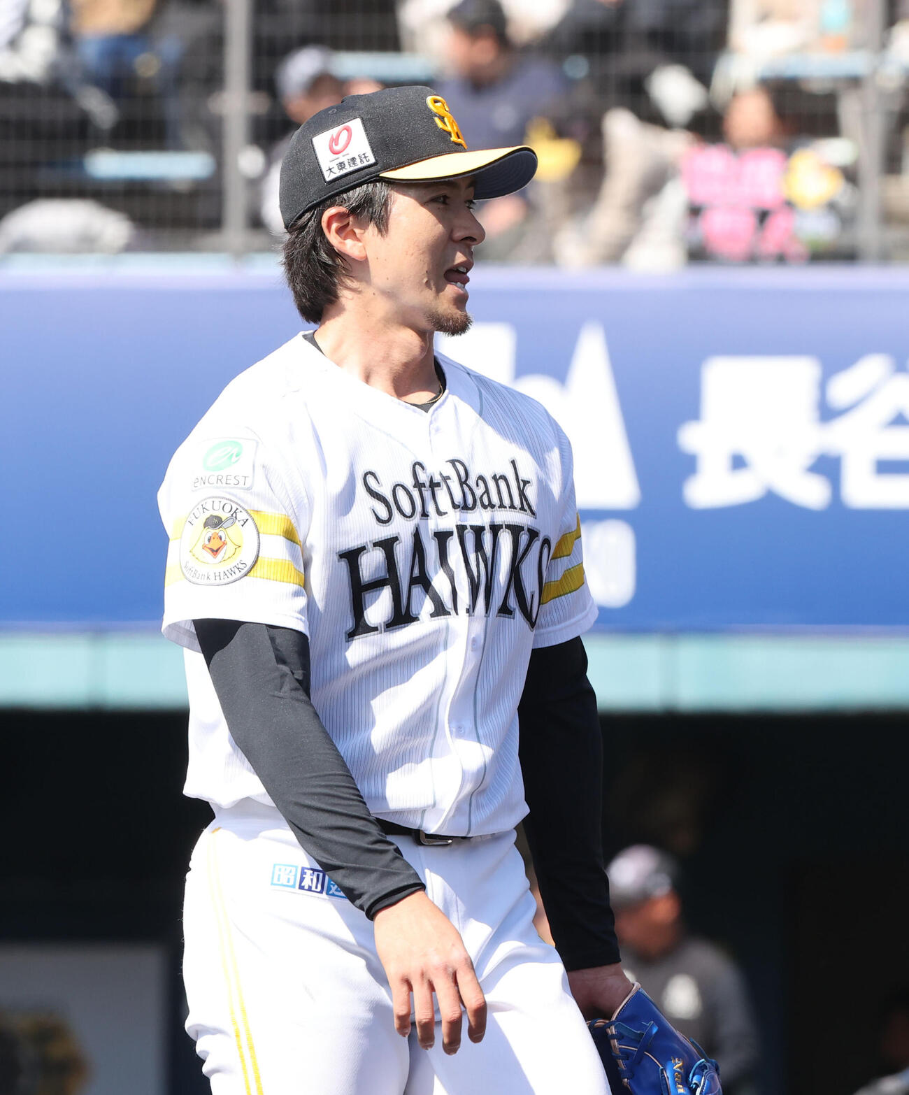 紅白戦に登板したソフトバンク上沢は1イニングを投げ交代（撮影・梅根麻紀）