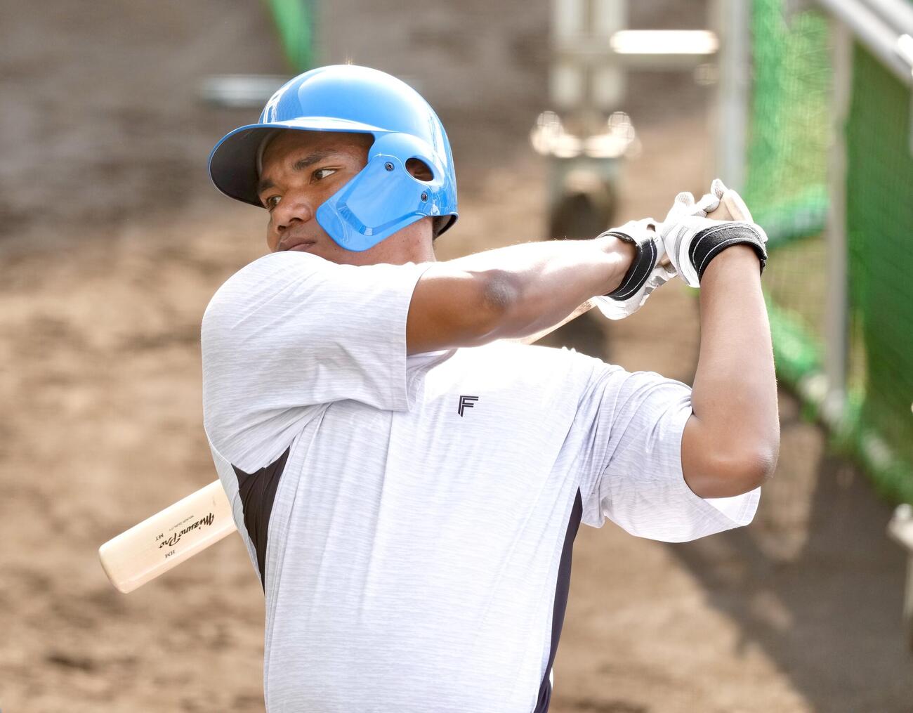 2軍練習試合　日本ハム対中日　試合前、打撃練習する日本ハムのエドポロ・ケイン（撮影・江口和貴）